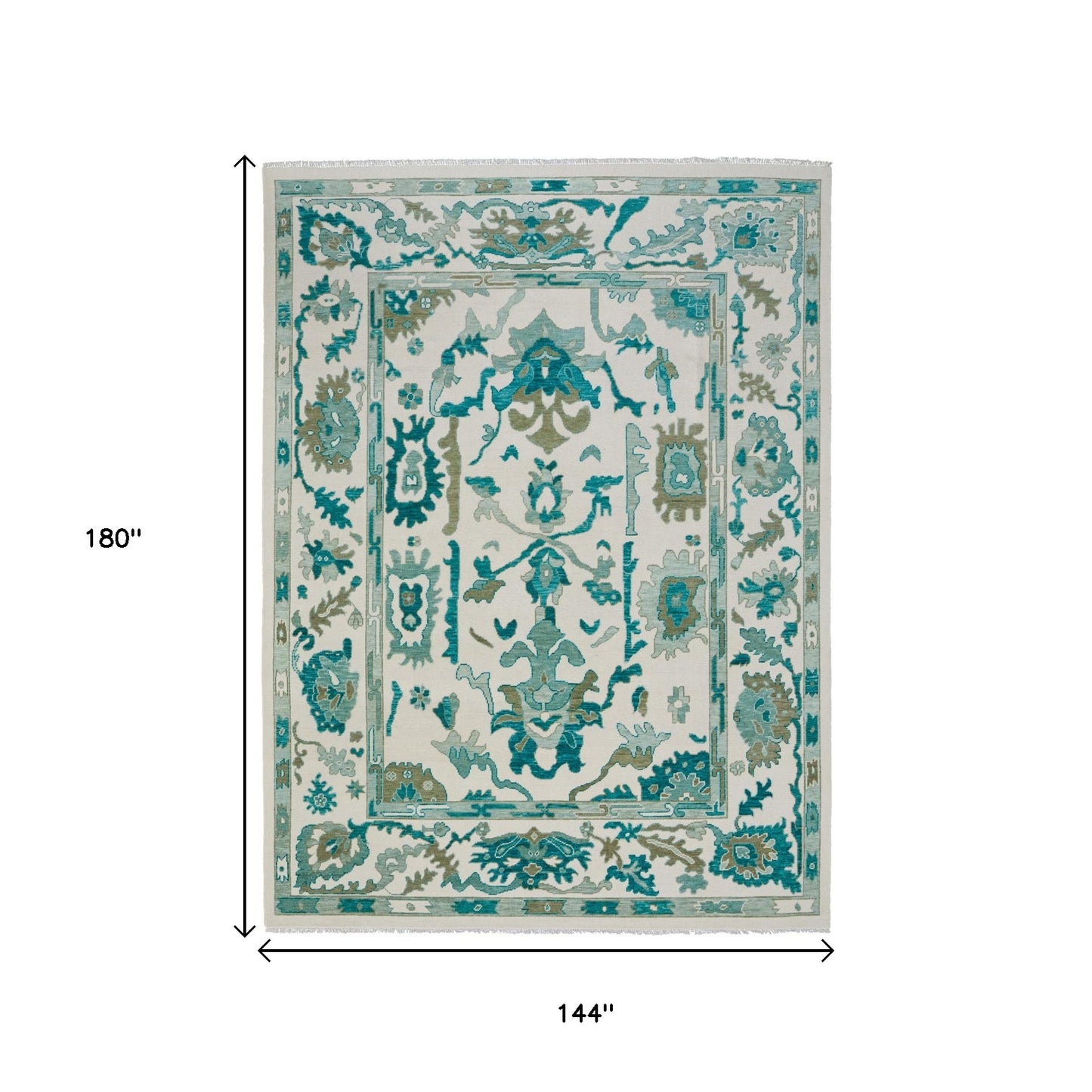 12' X 15' Green And Ivory Floral Hand Knotted Area Rug With Fringe-2