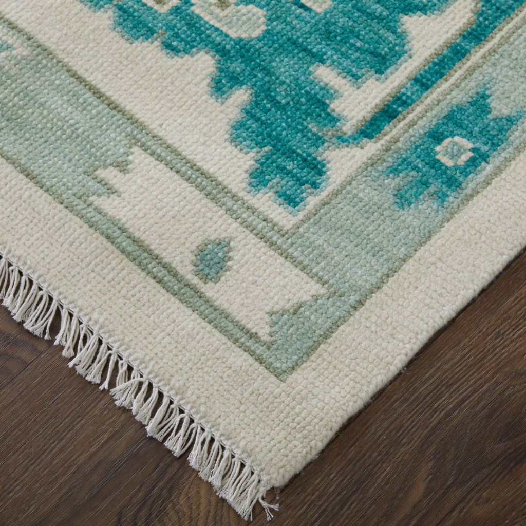 12' X 15' Green And Ivory Floral Hand Knotted Area Rug With Fringe-8