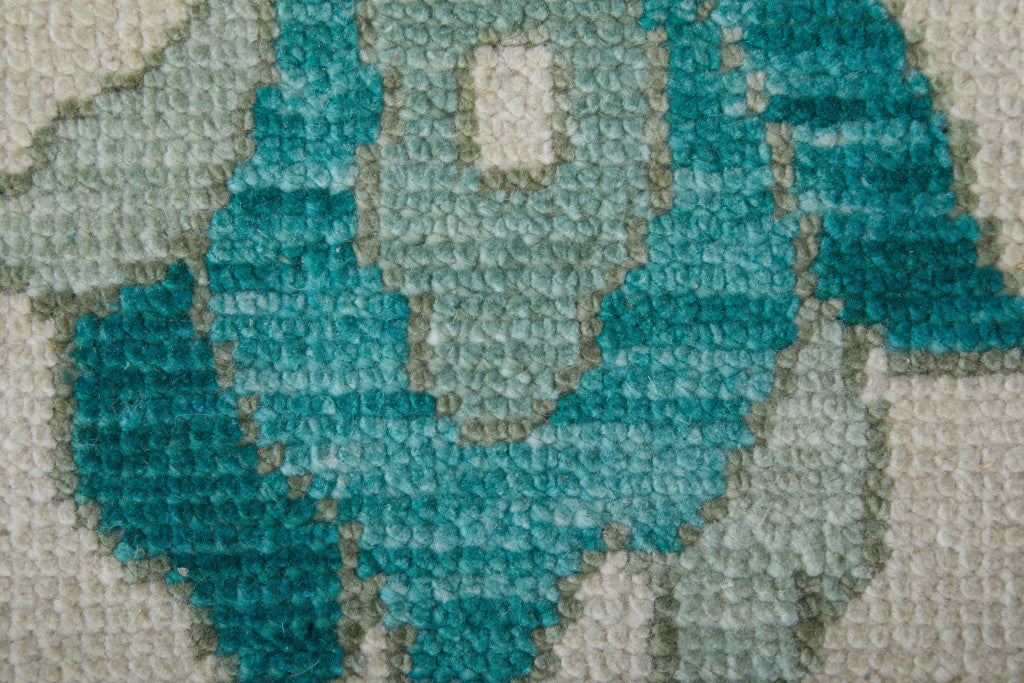 12' X 15' Green And Ivory Floral Hand Knotted Area Rug With Fringe-3