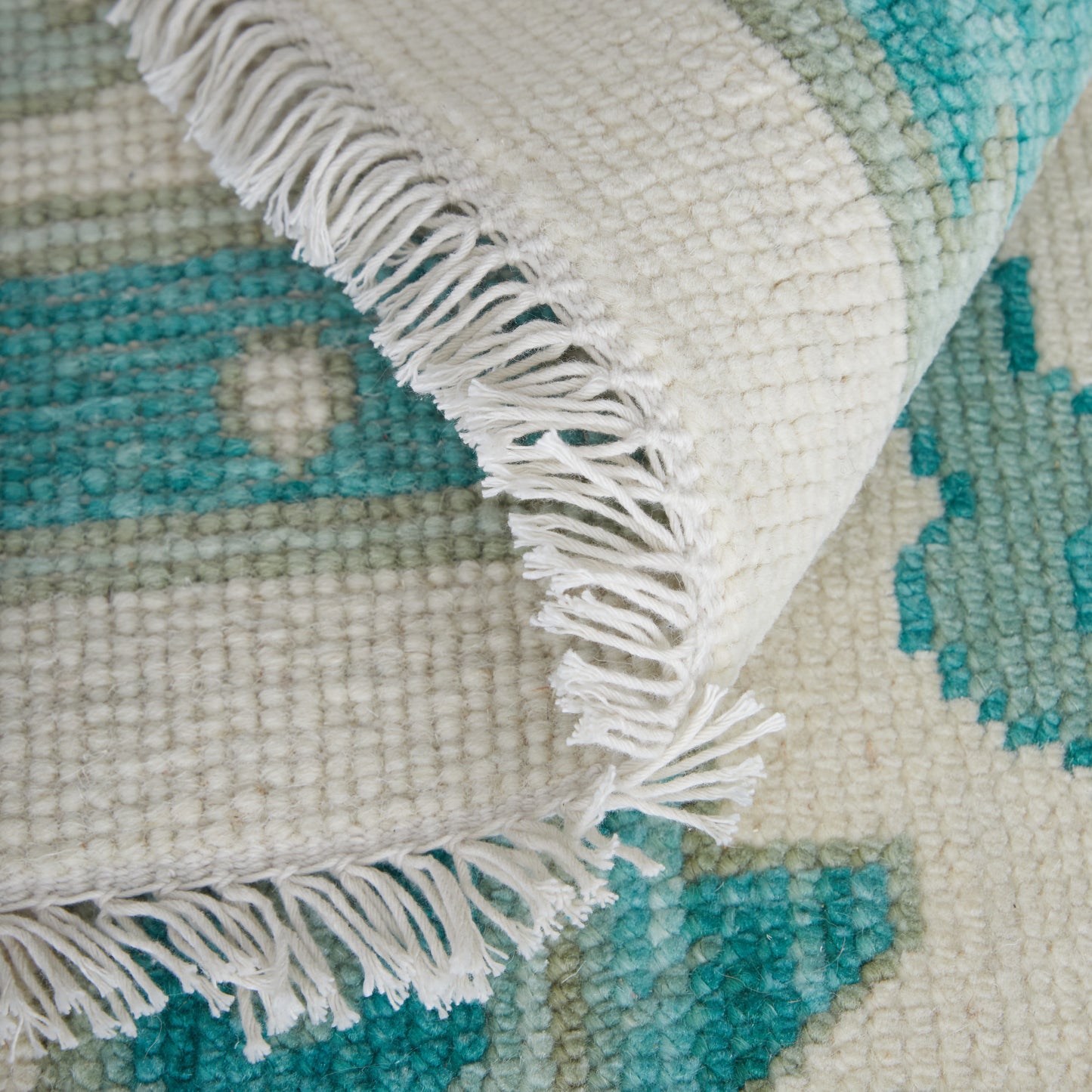 12' X 15' Green And Ivory Floral Hand Knotted Area Rug With Fringe-4