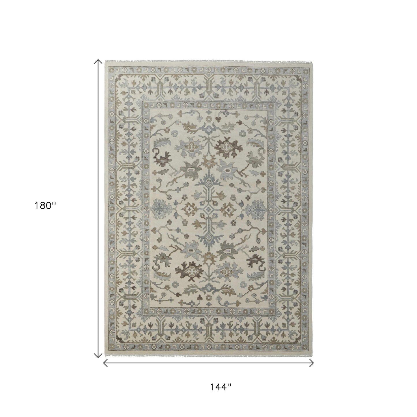 12' X 15' Ivory Gray And Brown Floral Hand Knotted Area Rug With Fringe-2