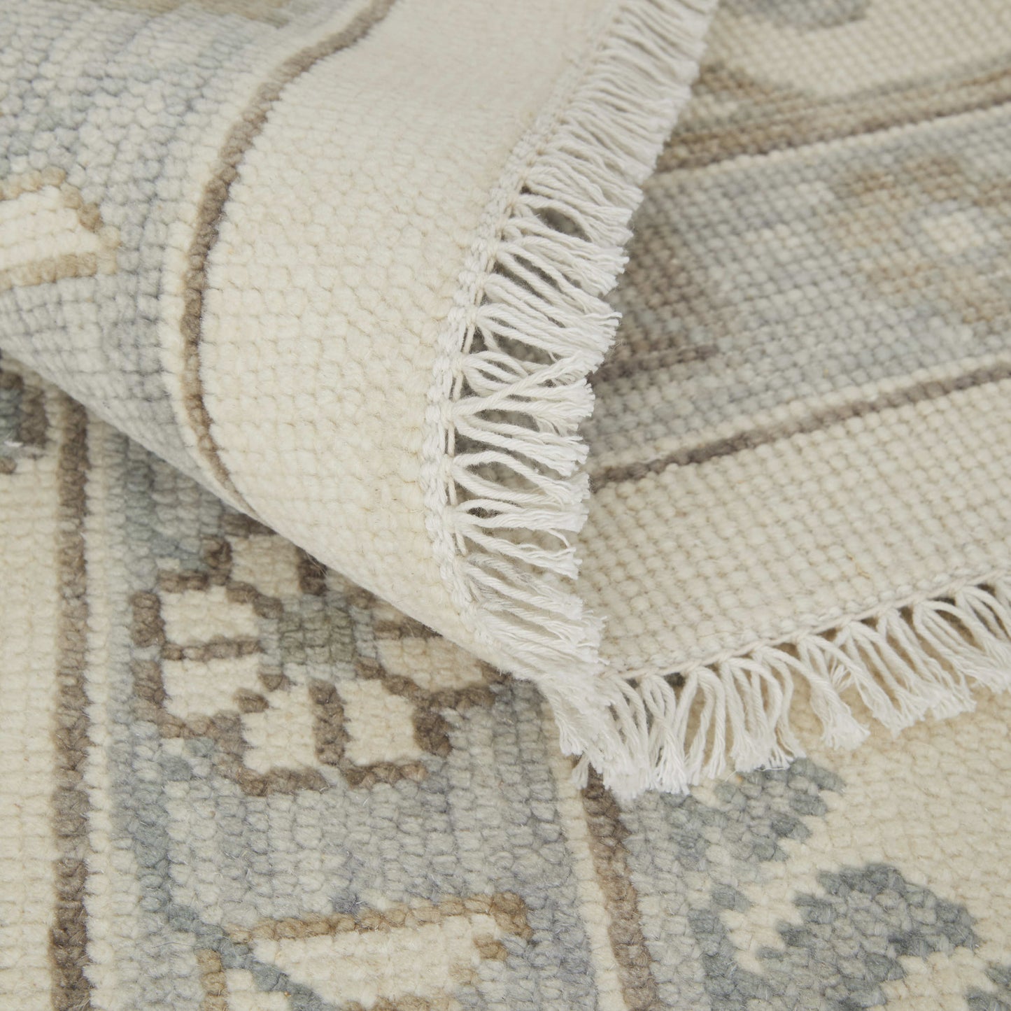 12' X 15' Ivory Gray And Brown Floral Hand Knotted Area Rug With Fringe-4