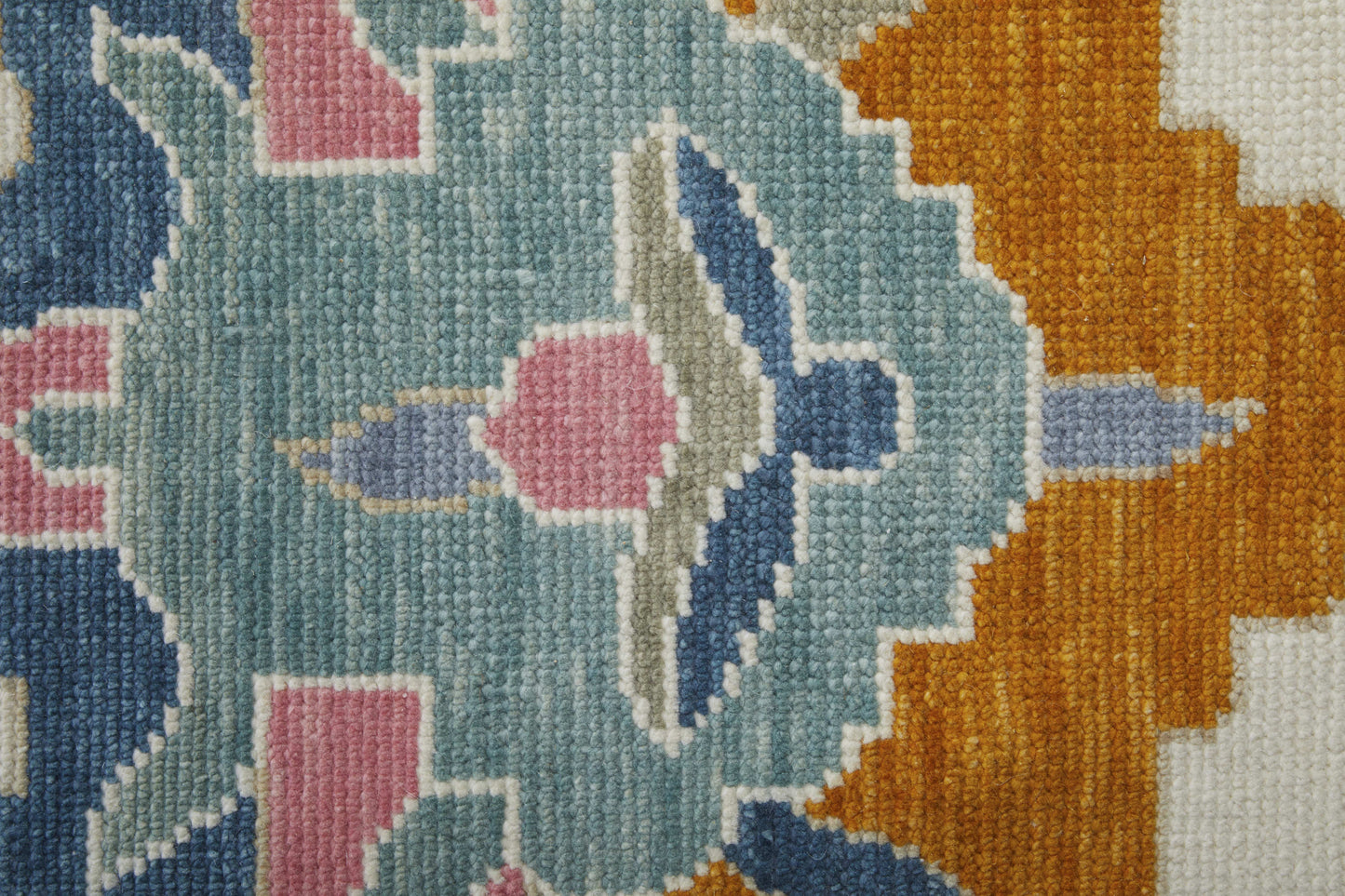 12' X 15' Ivory Blue And Pink Floral Hand Knotted Area Rug With Fringe-6
