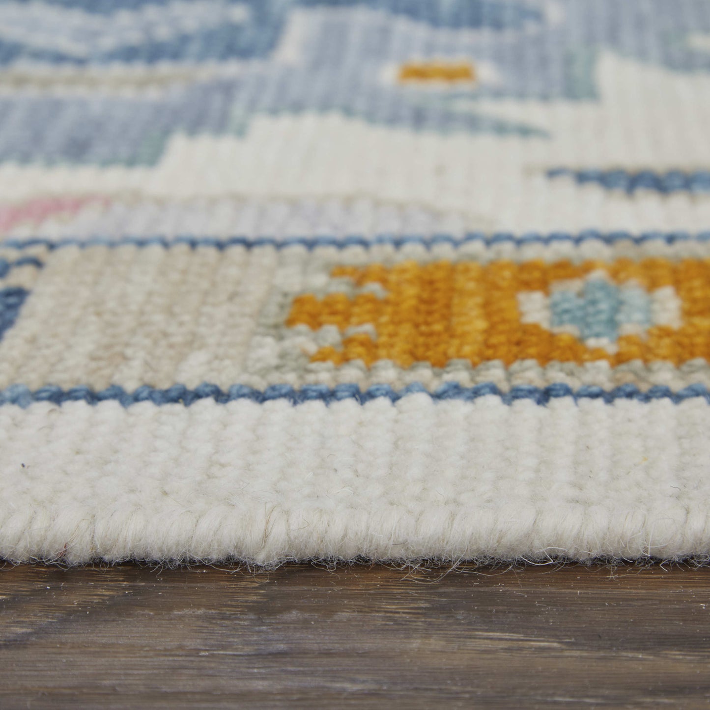 12' X 15' Ivory Blue And Pink Floral Hand Knotted Area Rug With Fringe-4