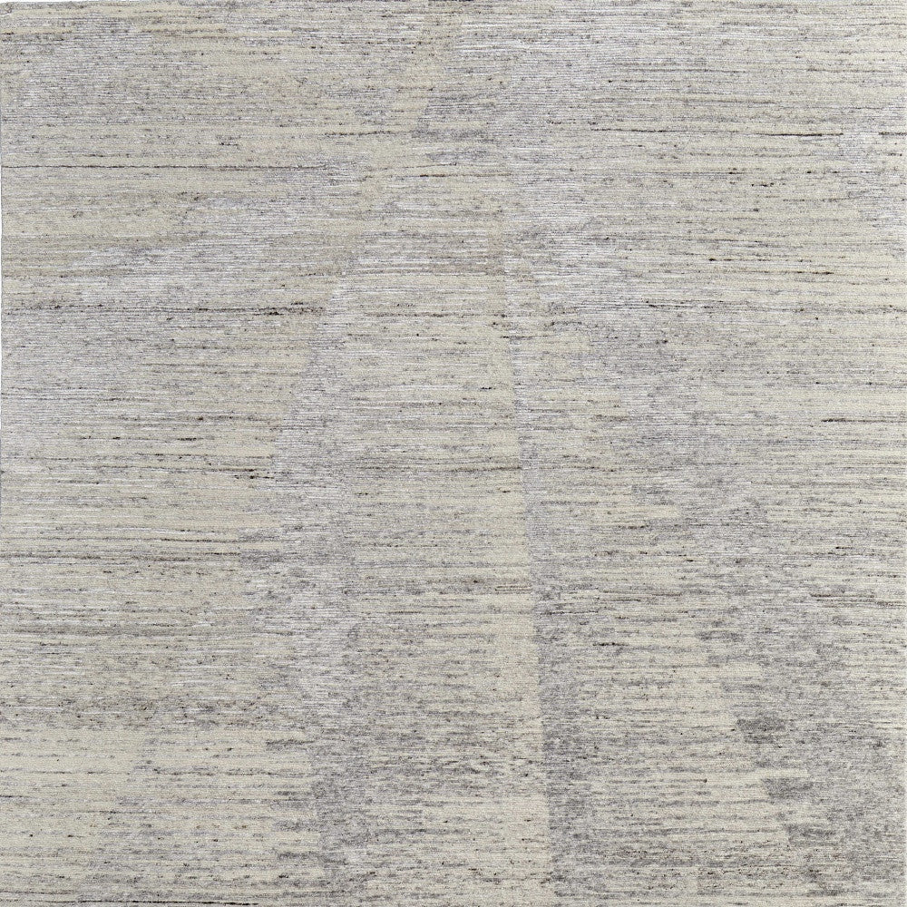 9' X 13' Ivory And Gray Abstract Hand Knotted Distressed Area Rug-5