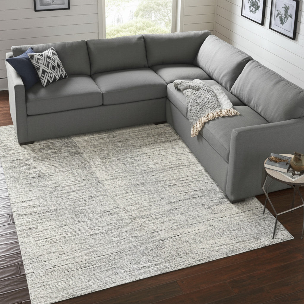9' X 13' Ivory And Gray Abstract Hand Knotted Distressed Area Rug-0