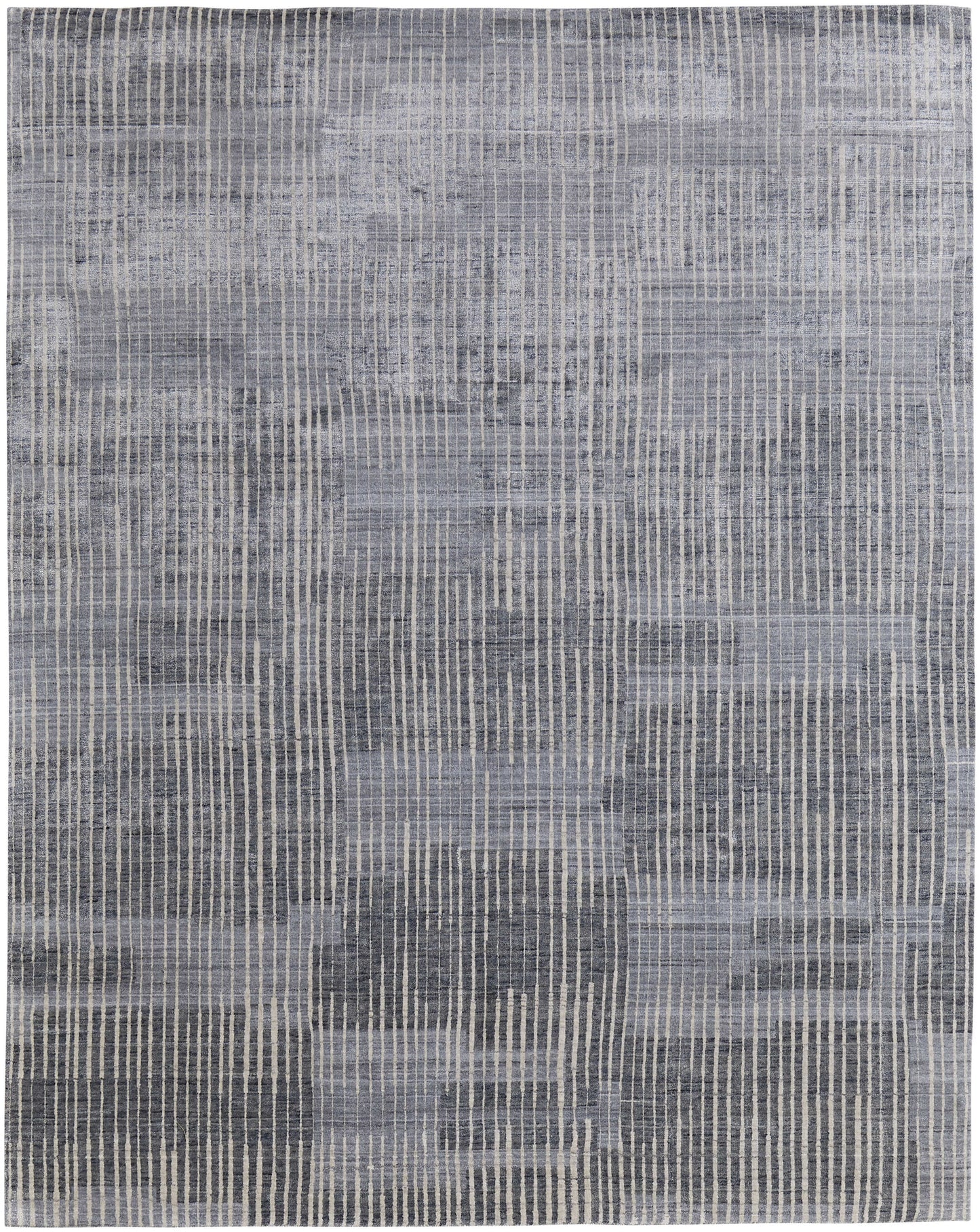12' X 15' Blue Ivory And Gray Abstract Hand Woven Distressed Area Rug-1