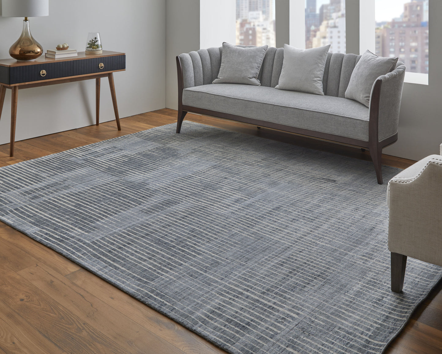 12' X 15' Blue Ivory And Gray Abstract Hand Woven Distressed Area Rug-5