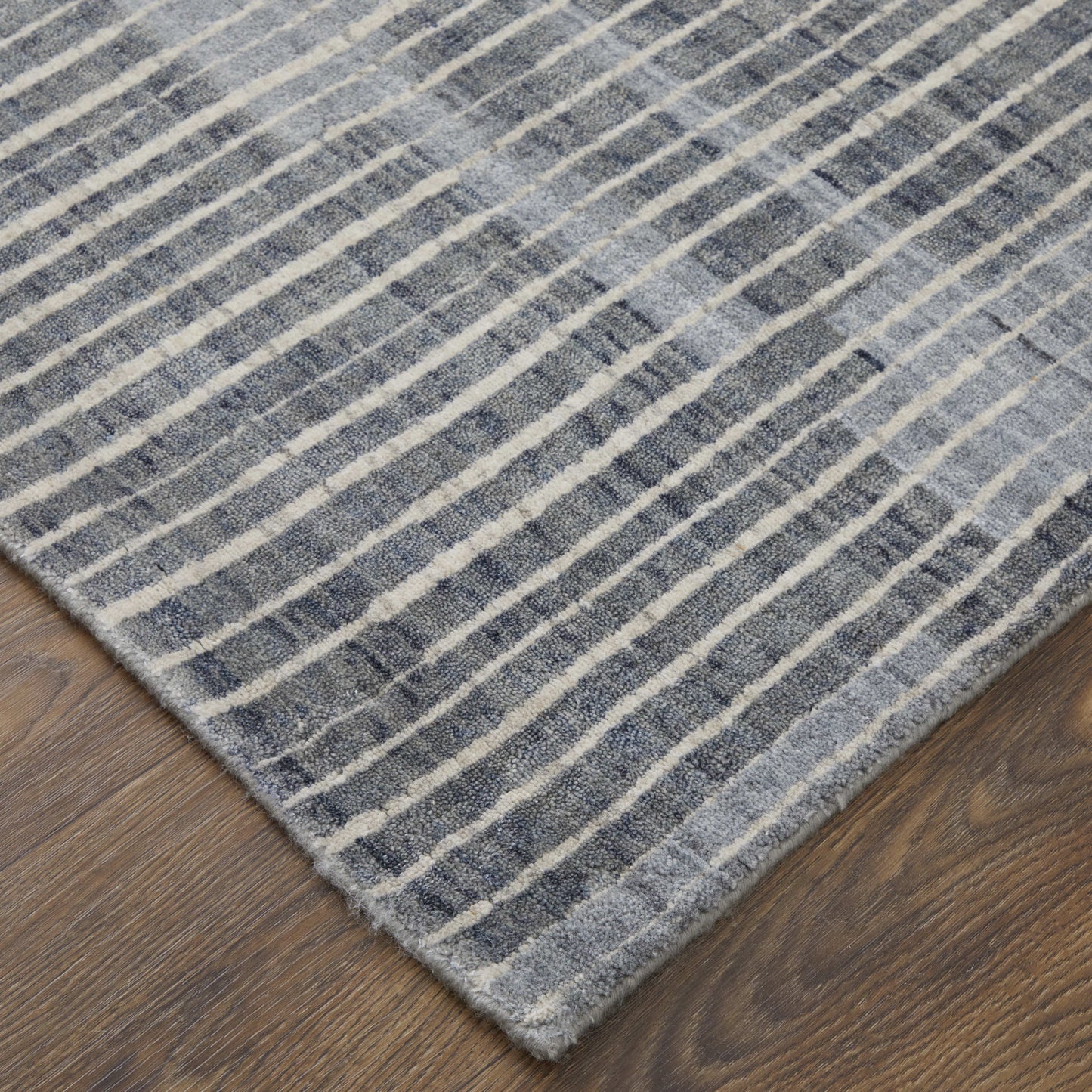 12' X 15' Blue Ivory And Gray Abstract Hand Woven Distressed Area Rug-6
