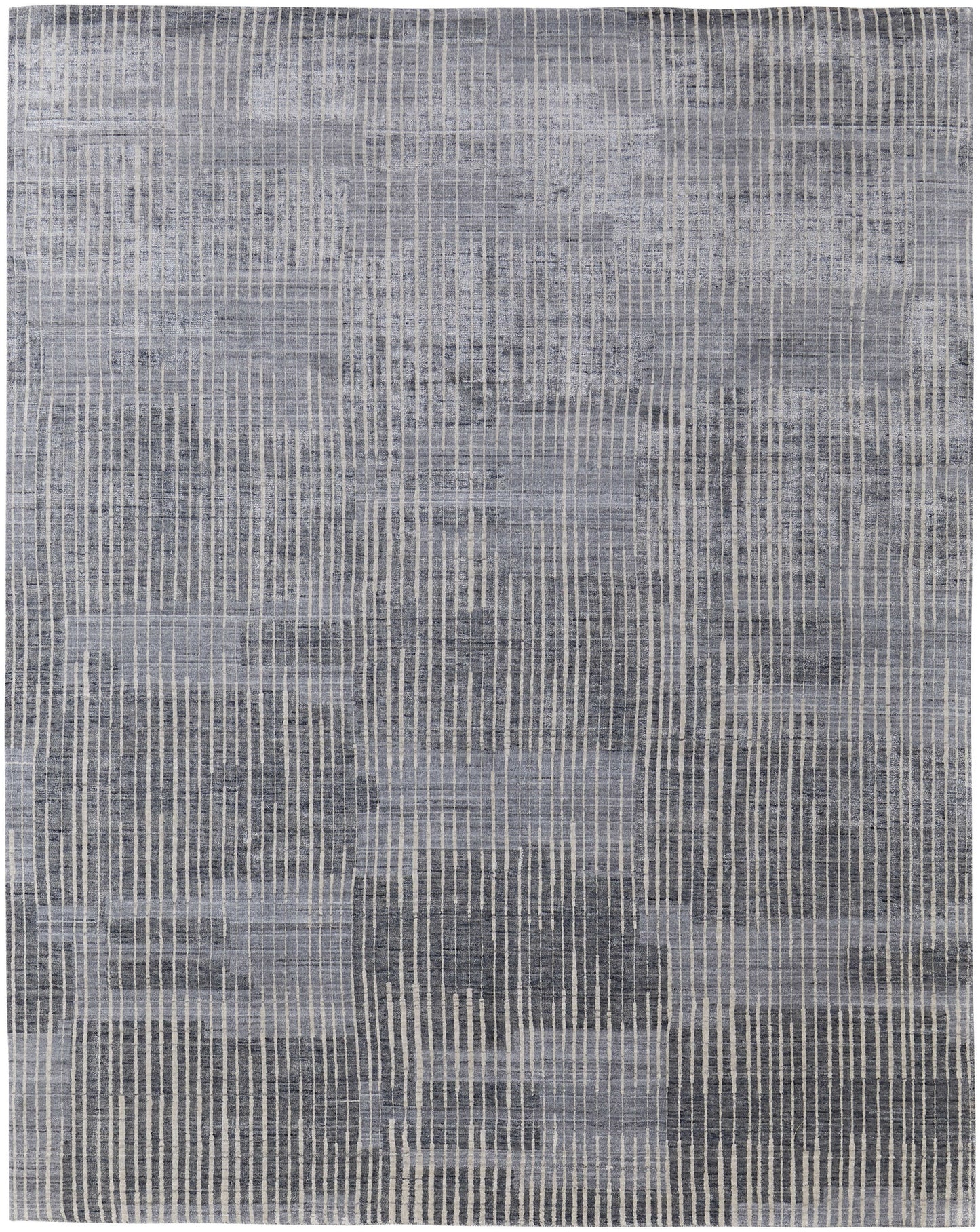 12' X 15' Blue Ivory And Gray Abstract Hand Woven Distressed Area Rug-3