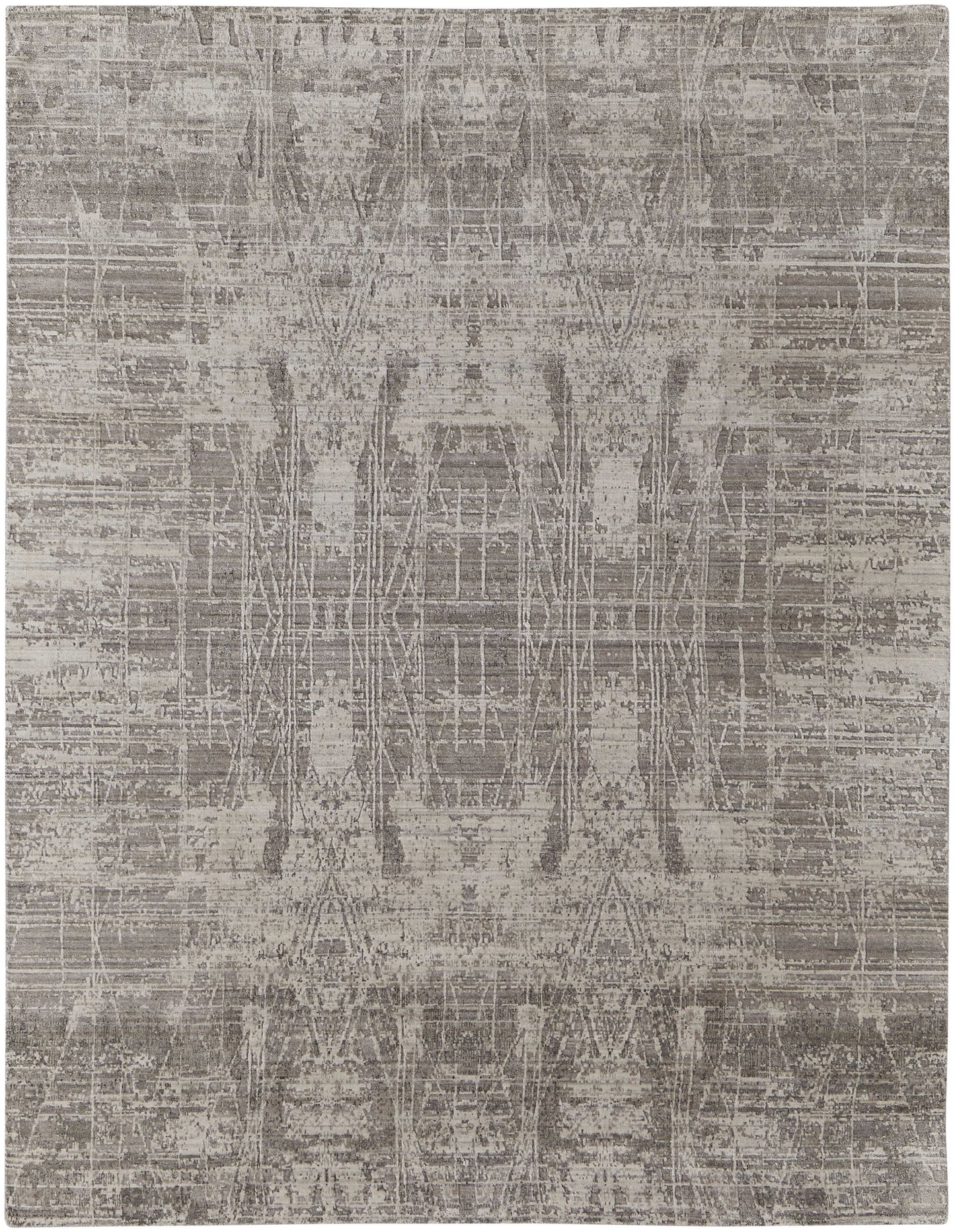 12' X 15' Gray And Ivory Abstract Hand Woven Distressed Area Rug-1