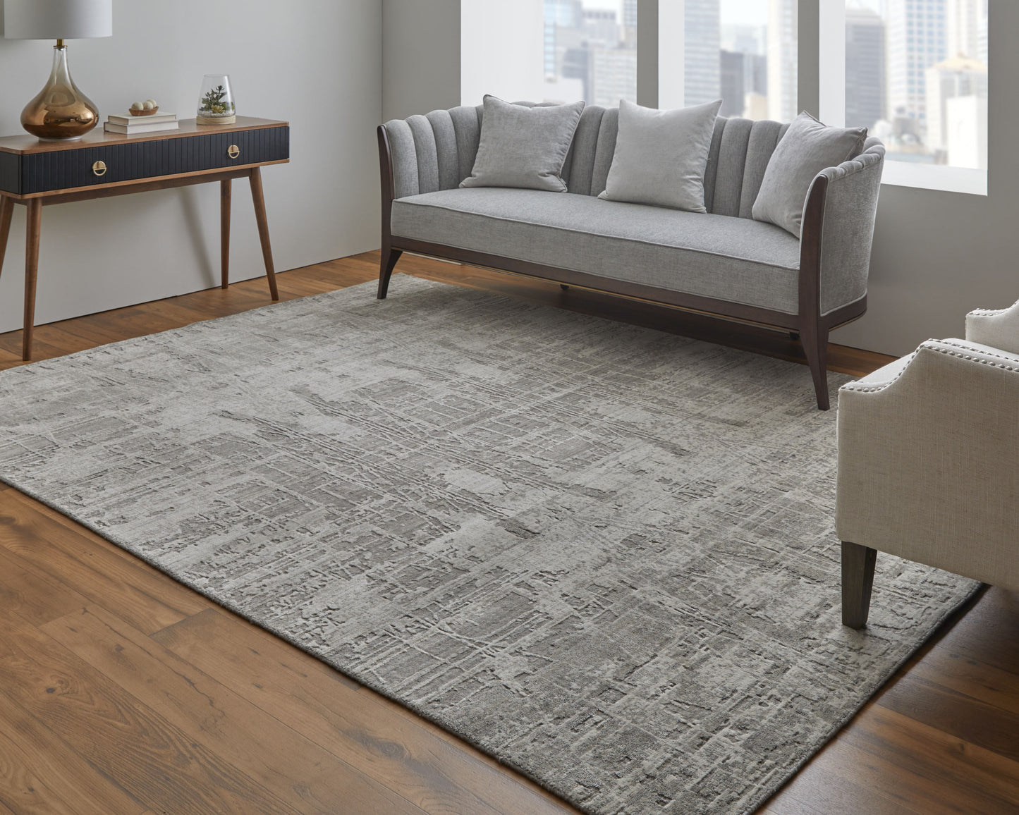 12' X 15' Gray And Ivory Abstract Hand Woven Distressed Area Rug-5