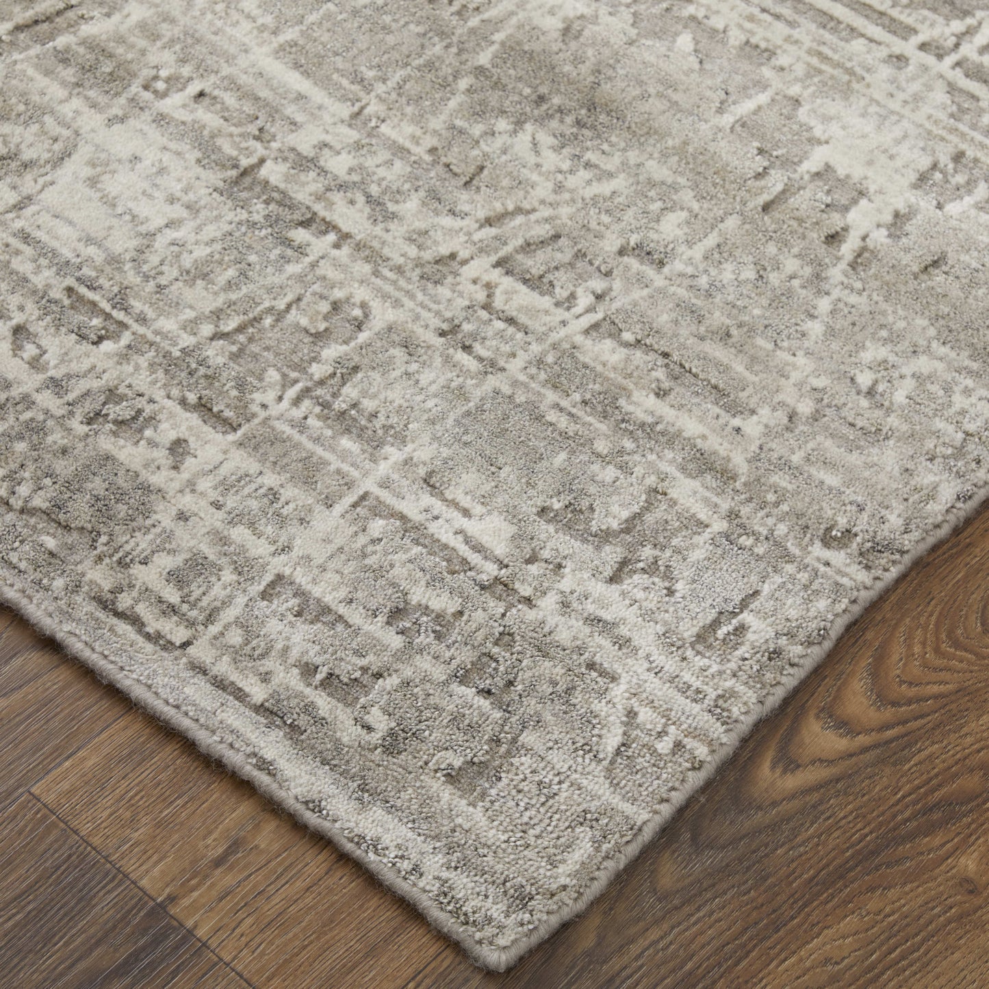 12' X 15' Gray And Ivory Abstract Hand Woven Distressed Area Rug-6