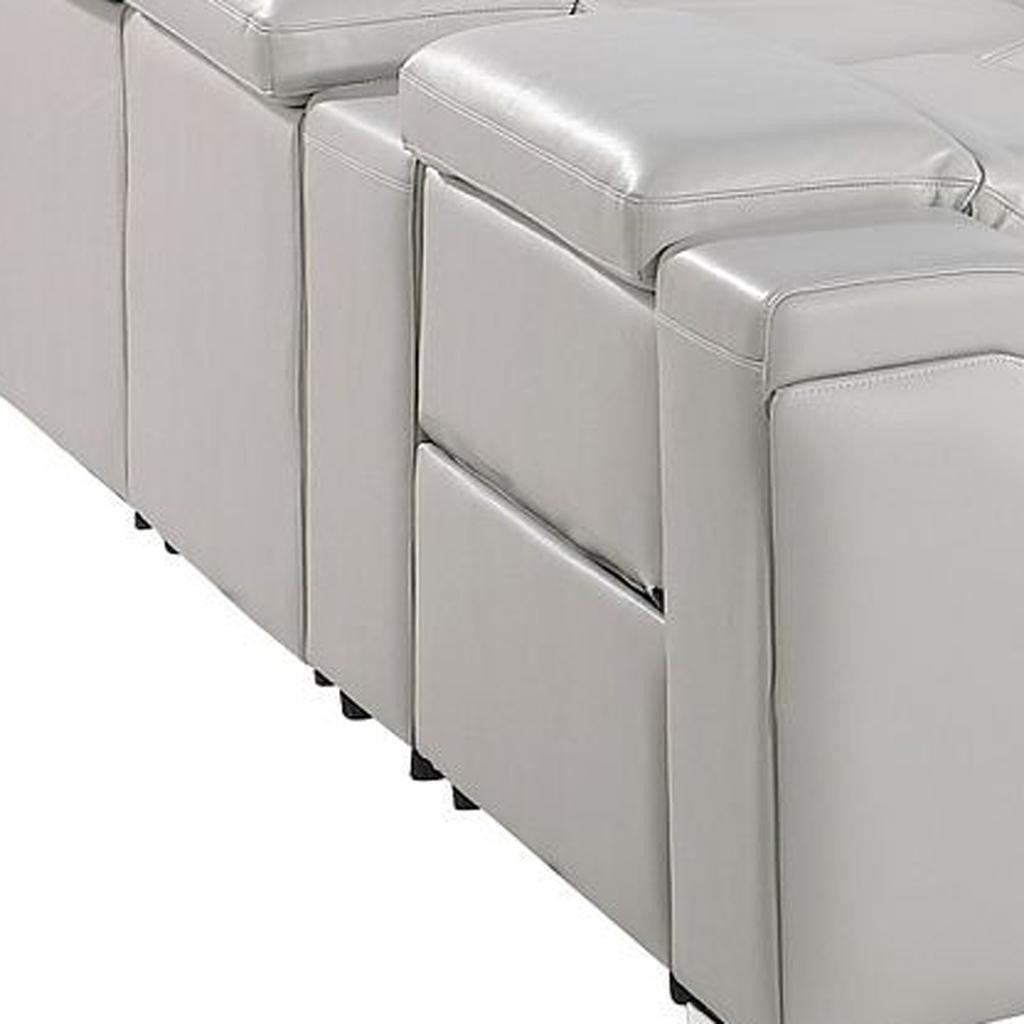Light Gray Italian Leather Power Reclining U Shaped Twelve Piece Corner Sectional With Console-4