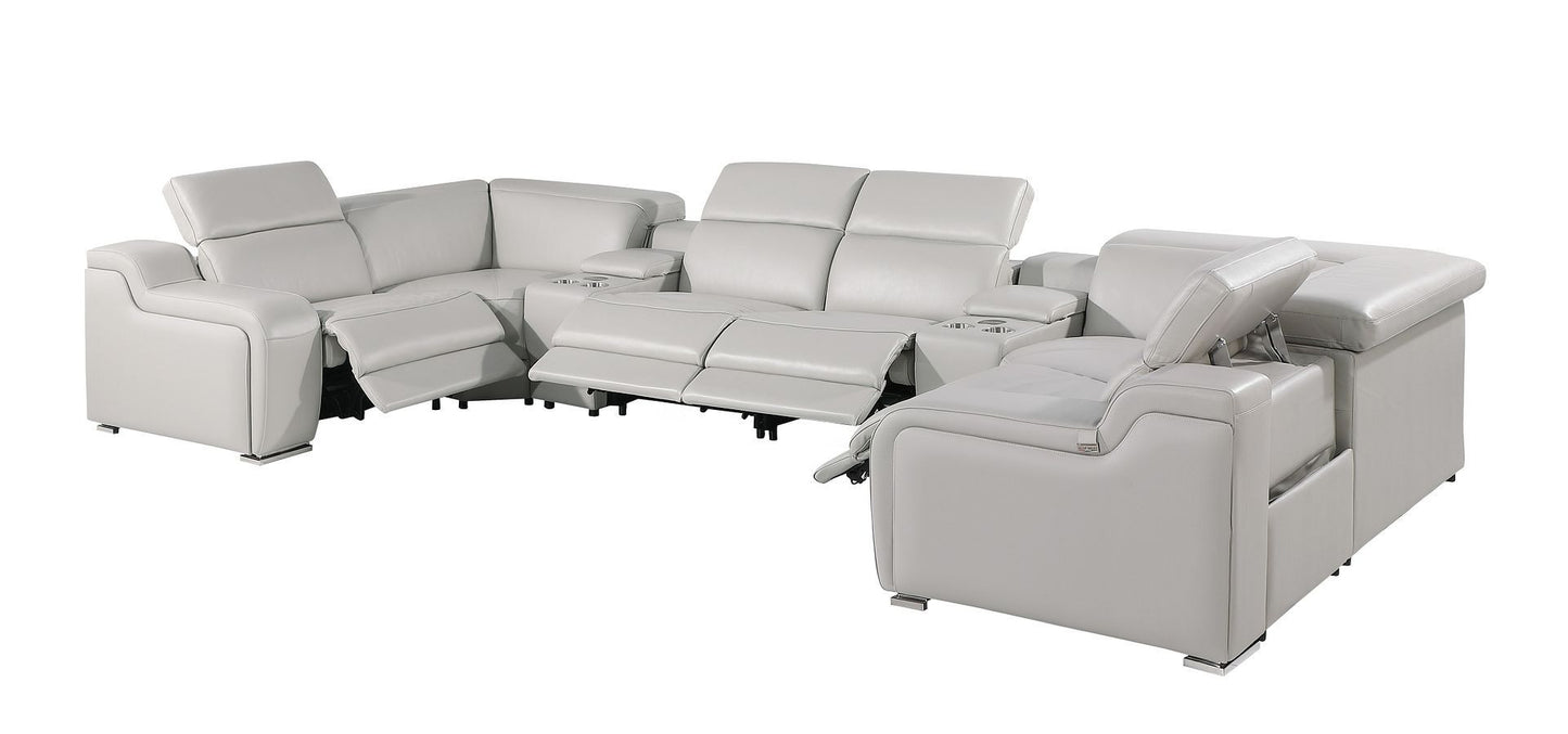 Light Gray Italian Leather Power Reclining U Shaped Eight Piece Corner Sectional With Console-4