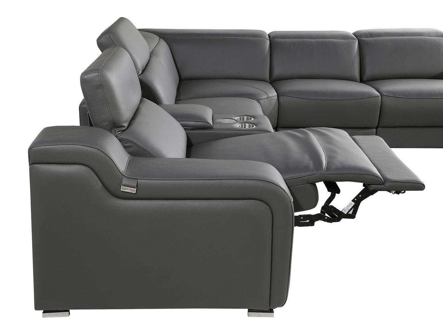 Dark Gray Italian Leather Power Reclining U Shaped Eight Piece Corner Sectional With Console-4