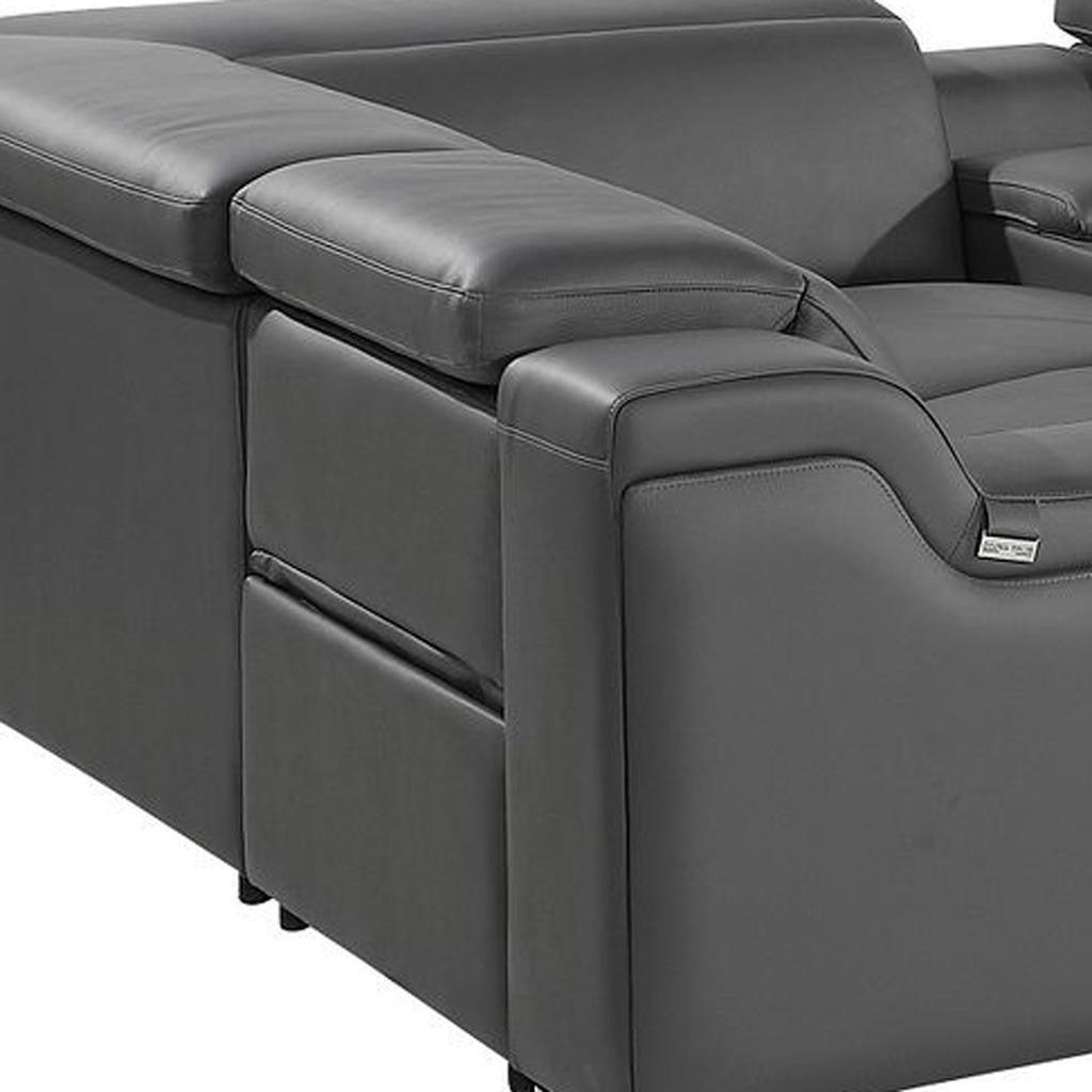 Dark Gray Italian Leather Power Reclining U Shaped Eight Piece Corner Sectional With Console-5