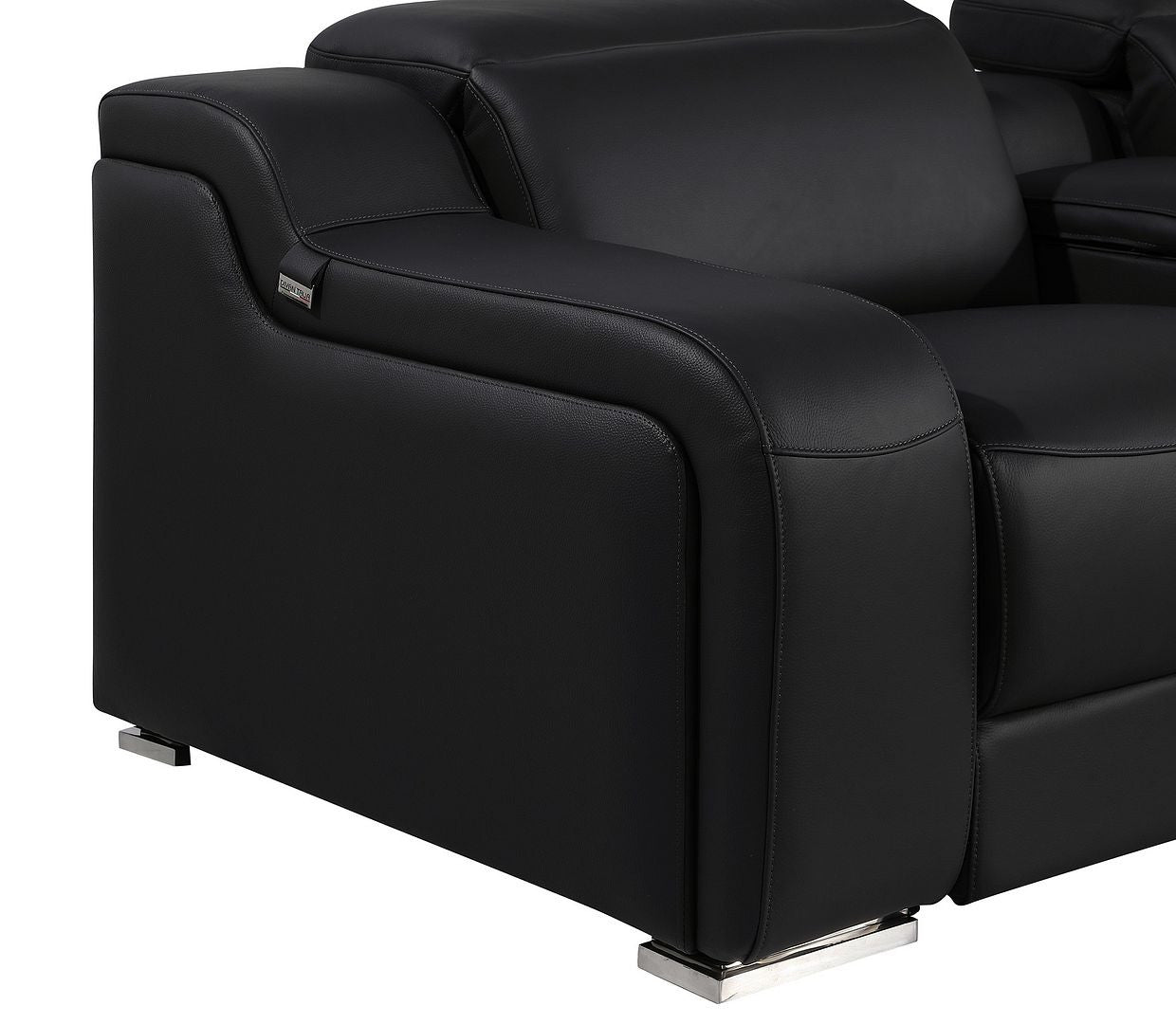Black Italian Leather Power Reclining U Shaped Eight Piece Corner Sectional With Console-3