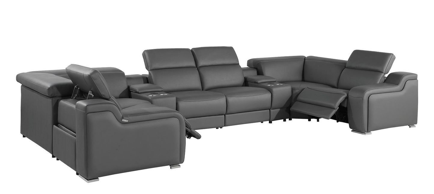 Dark Gray Italian Leather Power Reclining U Shaped Eight Piece Corner Sectional With Console-2