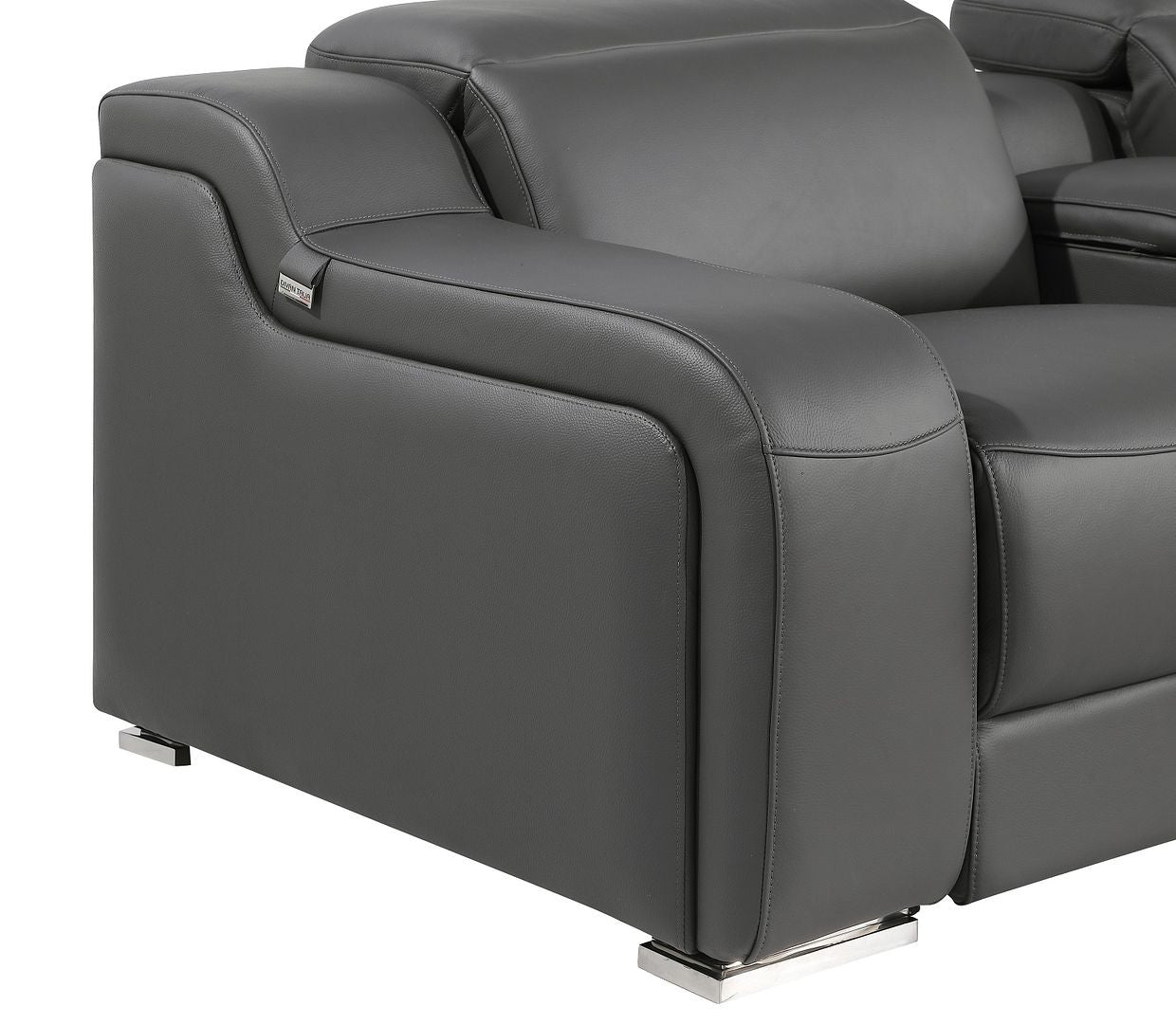 Dark Gray Italian Leather Power Reclining U Shaped Eight Piece Corner Sectional With Console-3