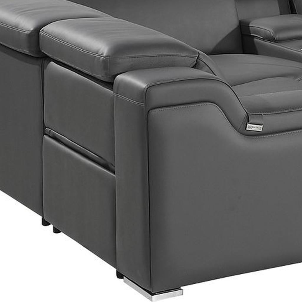 Dark Gray Italian Leather Power Reclining U Shaped Eight Piece Corner Sectional With Console-4