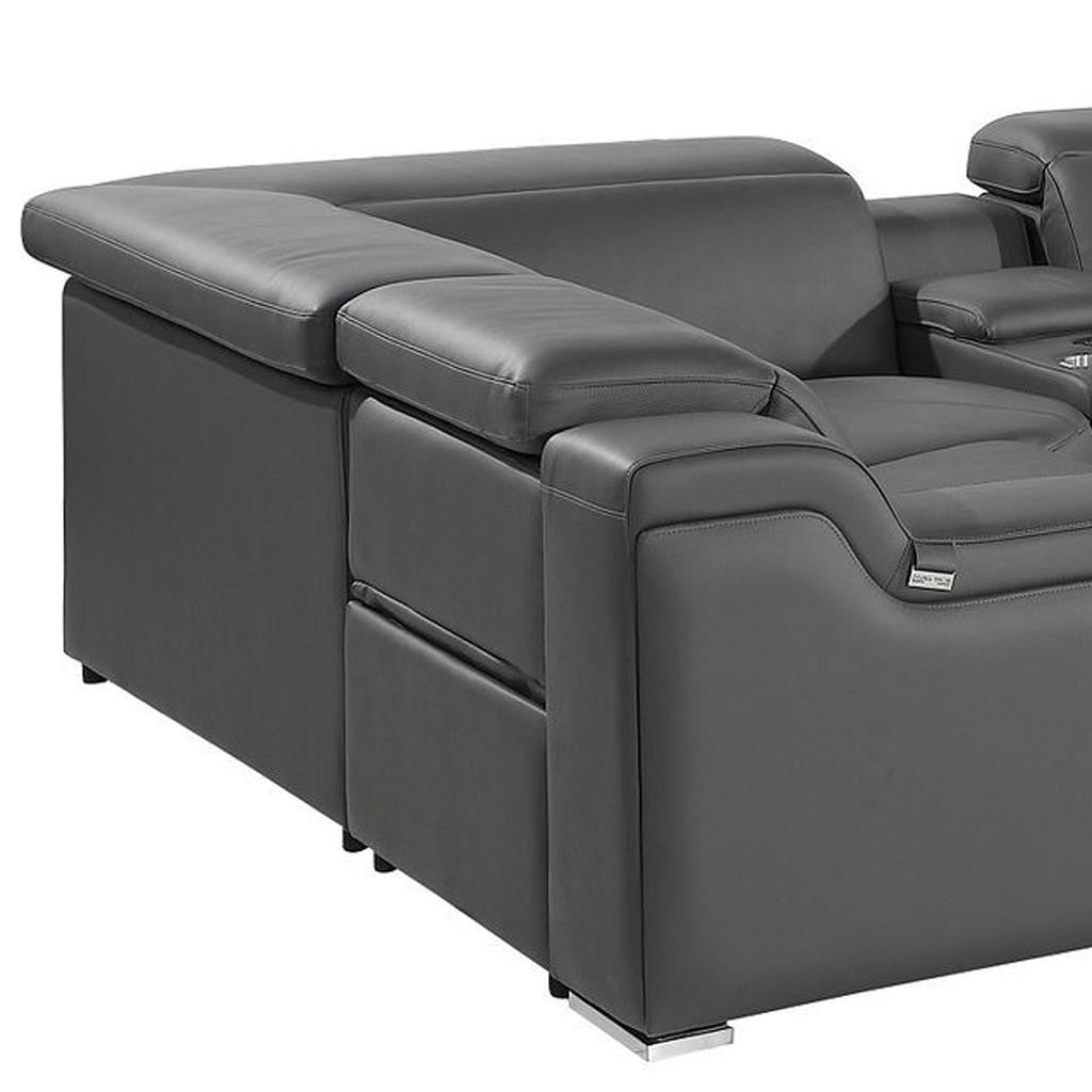 Dark Gray Italian Leather Power Reclining U Shaped Eight Piece Corner Sectional With Console-5