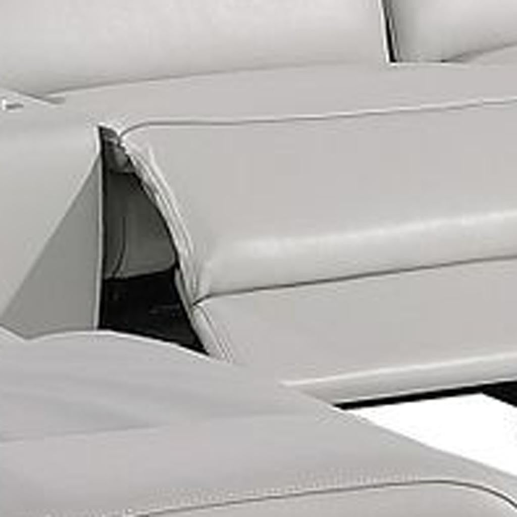 Light Gray Italian Leather Power Reclining U Shaped Ten Piece Corner Sectional With Console-4