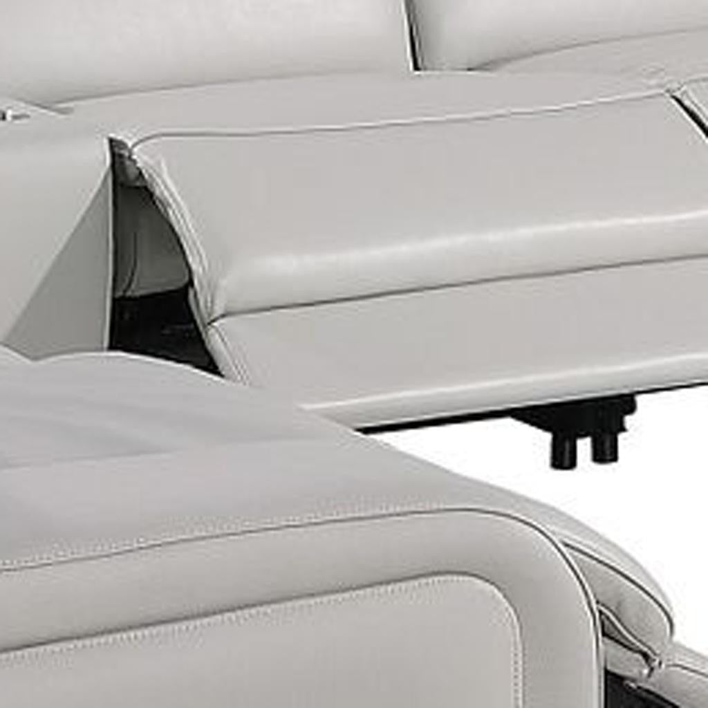 Light Gray Italian Leather Power Reclining U Shaped Ten Piece Corner Sectional With Console-5