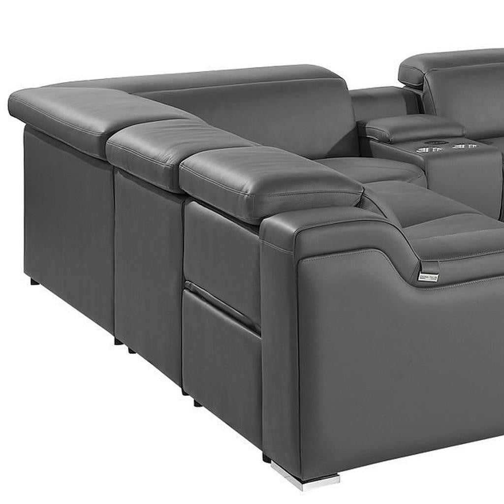 Dark Gray Italian Leather Power Reclining U Shaped Ten Piece Corner Sectional With Console-5