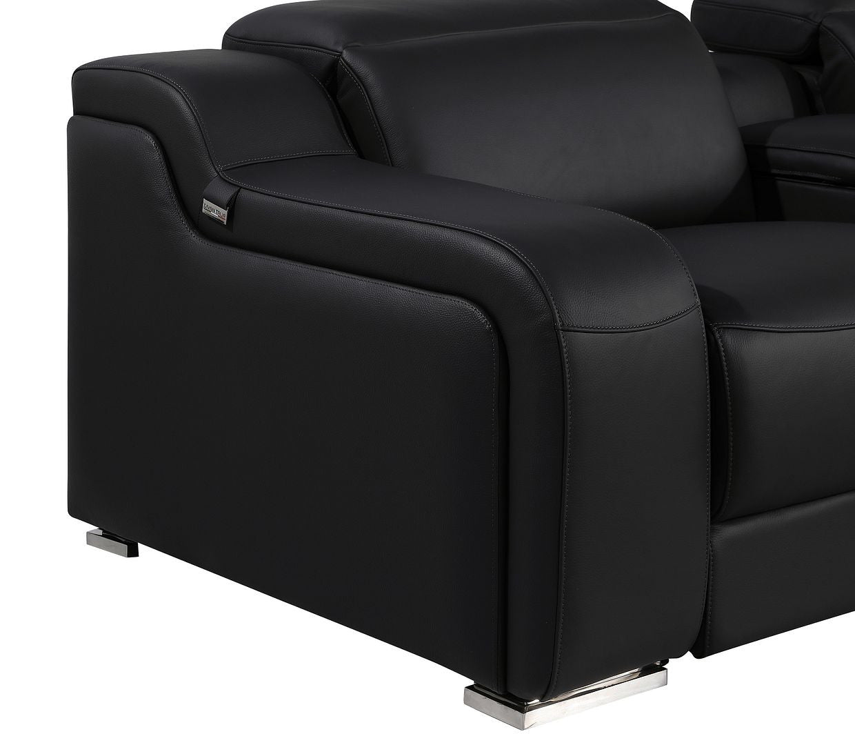 Black Italian Leather Power Reclining U Shaped Ten Piece Corner Sectional With Console-3