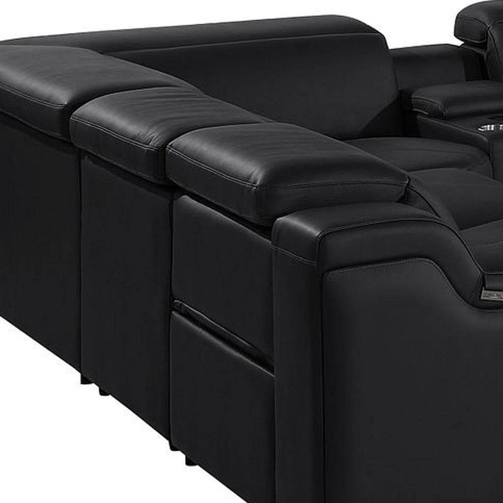 Black Italian Leather Power Reclining U Shaped Ten Piece Corner Sectional With Console-4