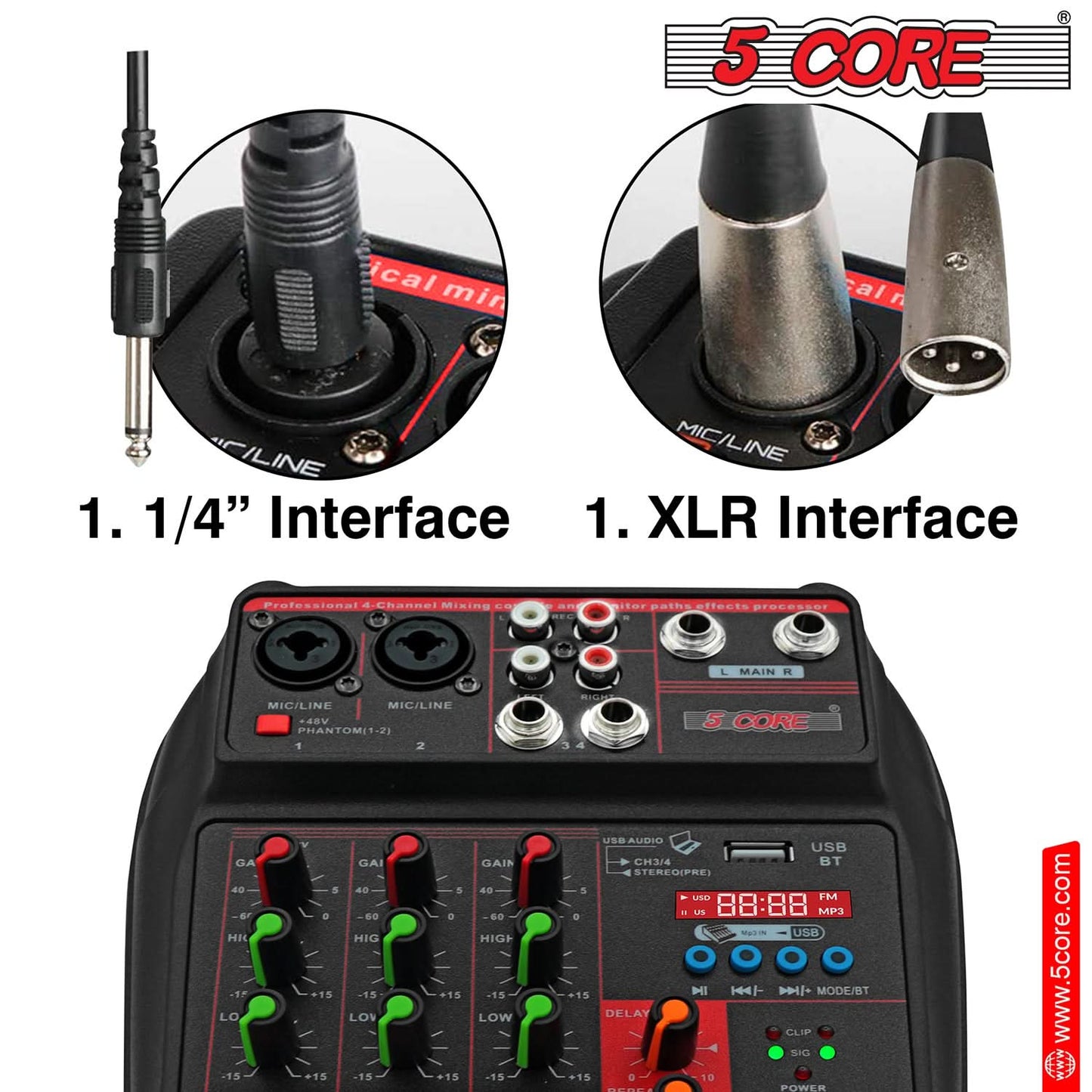 5 Core Audio Mixer 4 Channel DJ Equipment with Bluetooth USB Sound Board Console-4