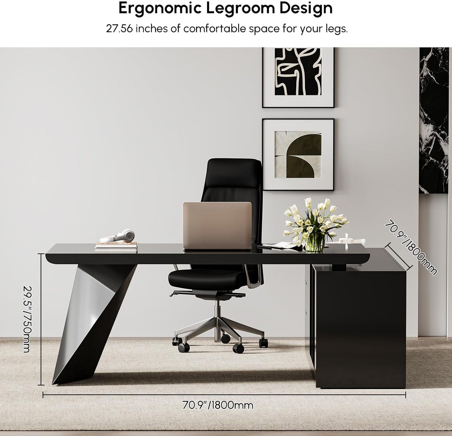 Modern L Shape Executive Desk With Drawers And Cabinet-1