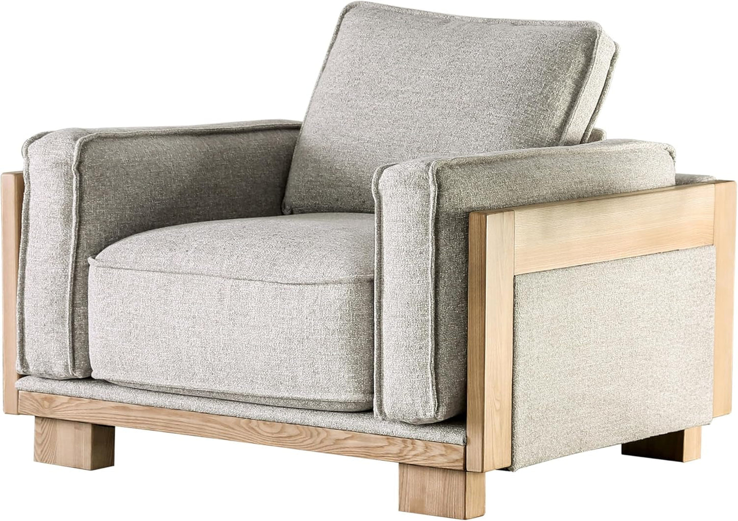 Oran Modern 3-Piece Fabric Upholstered Sofa Set with Track Arms and Reversible Loose Pillow Backs for Living Room, Home Office, Apartment, Light Brown and Natural-4