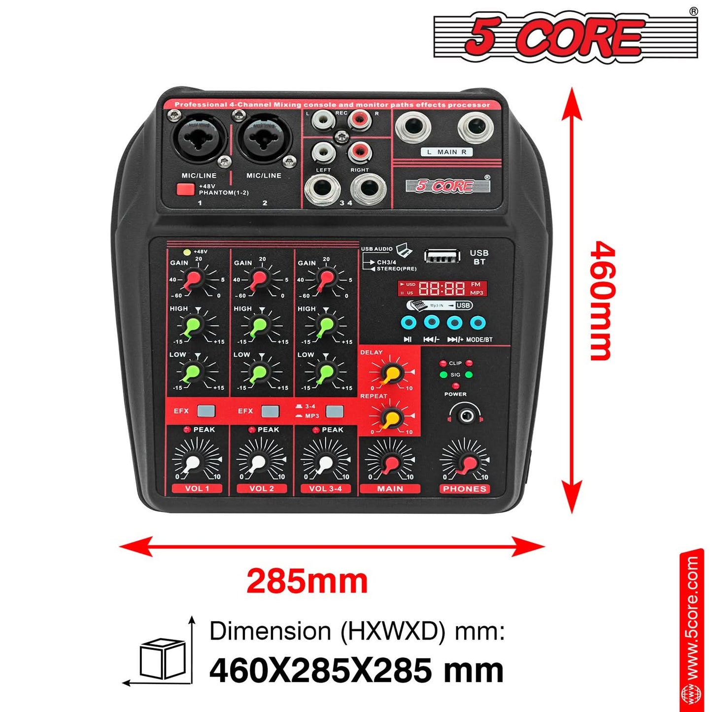 5 Core Audio Mixer 4 Channel DJ Equipment with Bluetooth USB Sound Board Console-1