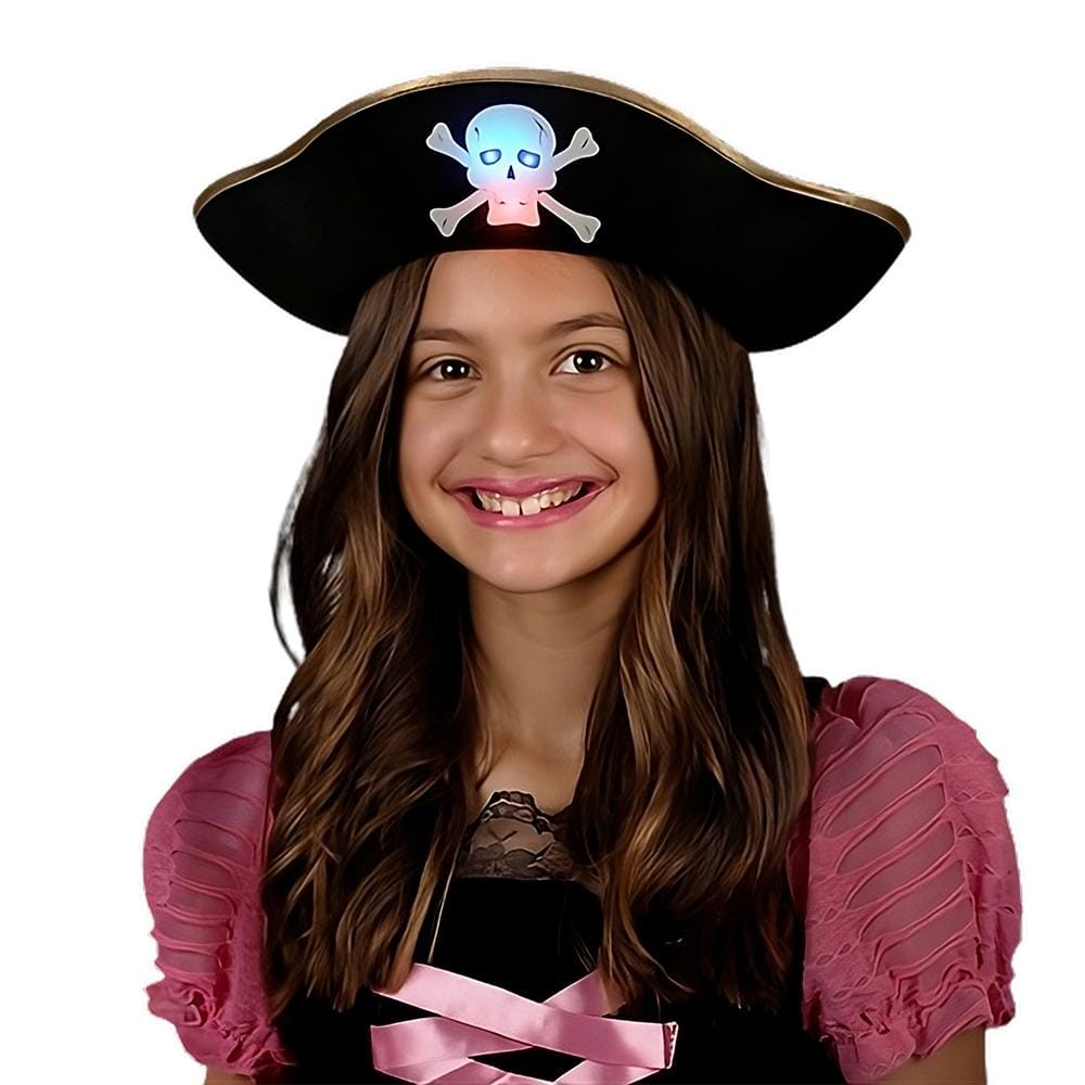 Premium Light Up Black Pirate Hat with Blinking Skull-1