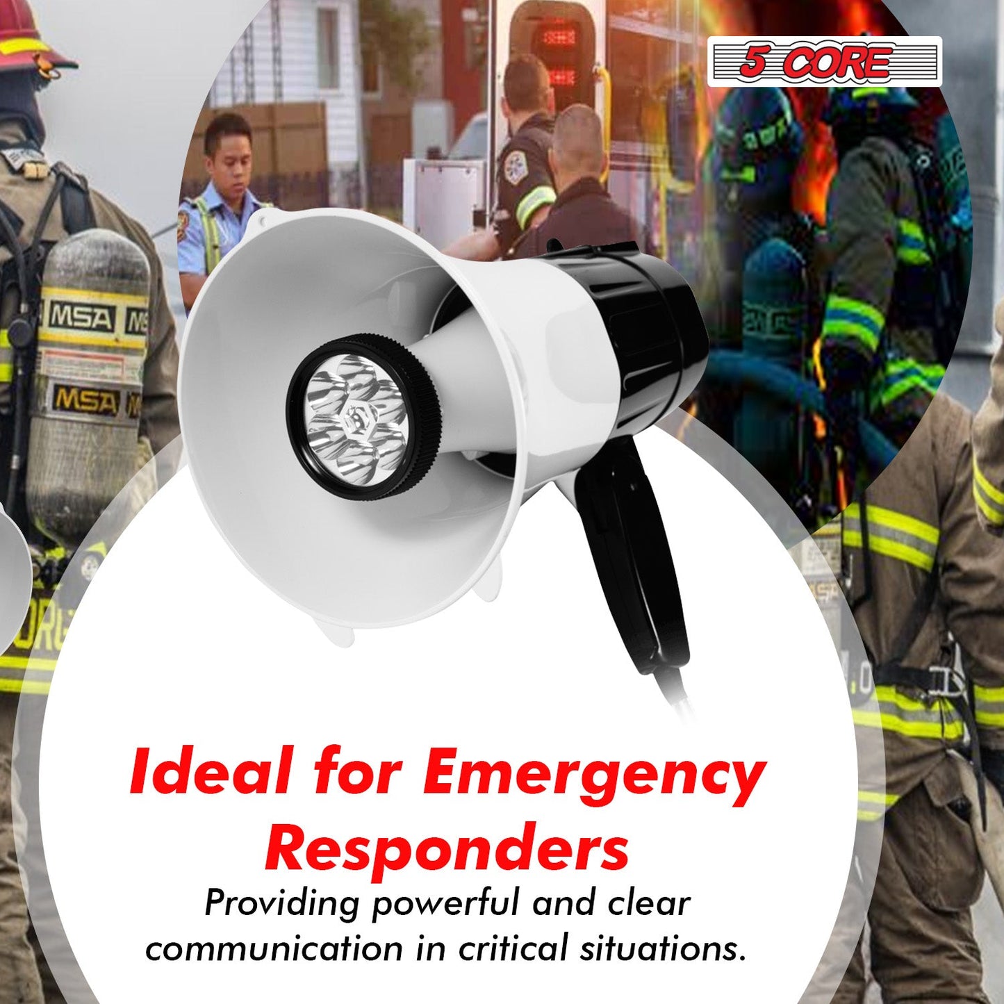 5Core Megaphone Bullhorn Speaker 30W LED Bull Horn Battery Power Cheer Megafono 800 Yard-1