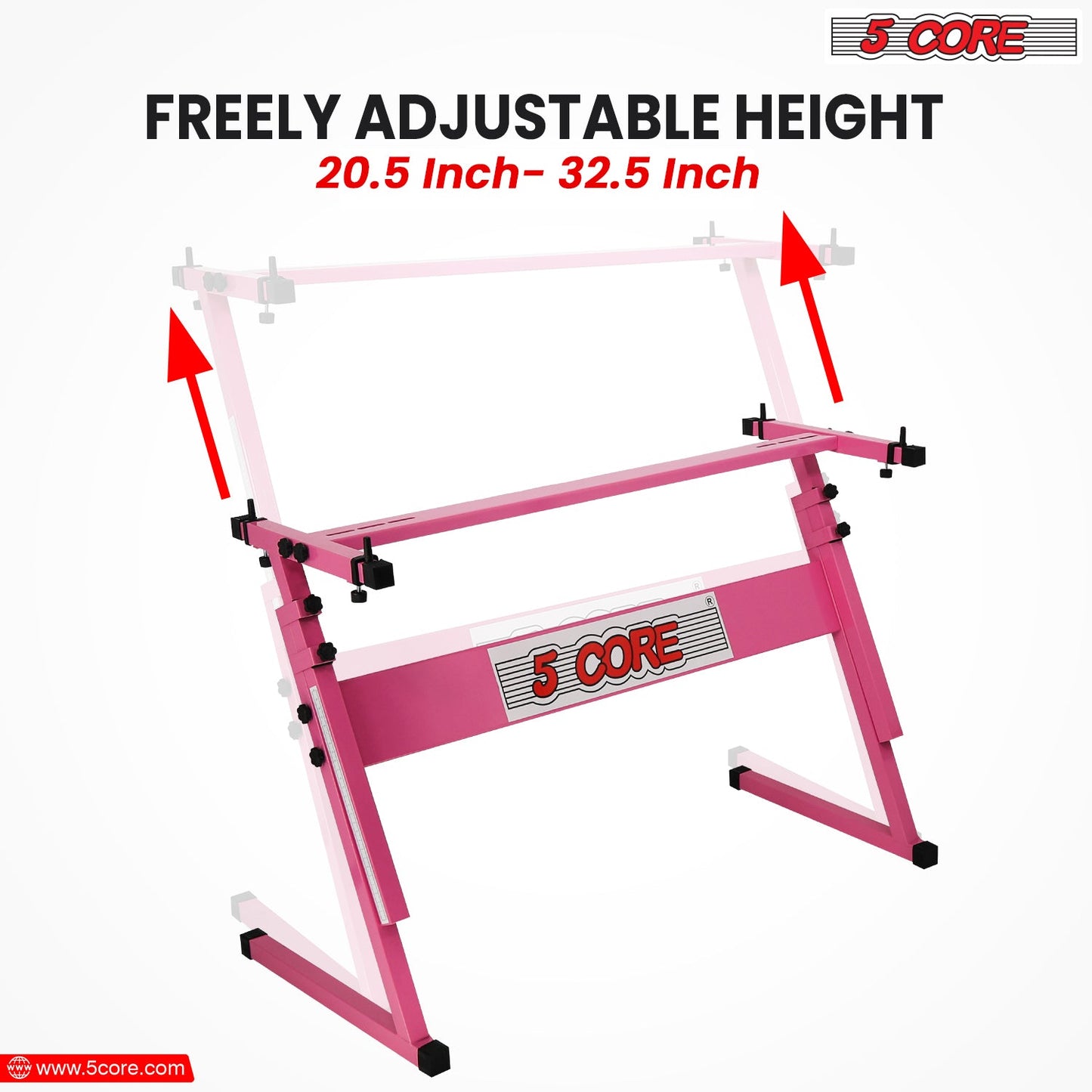 5Core Keyboard Stand Adjustable z Style Piano Riser + Keyboard Piano Bench PINK-1