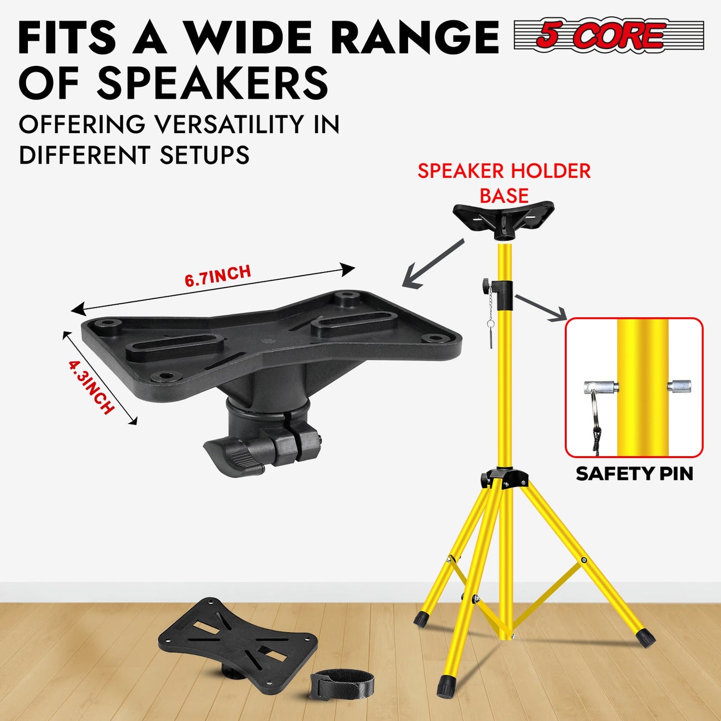 5Core Speaker Stand Tripod Tall Adjustable 72 Inch DJ Pole Mount Studio Monitor Stands Yellow 1 PK-2