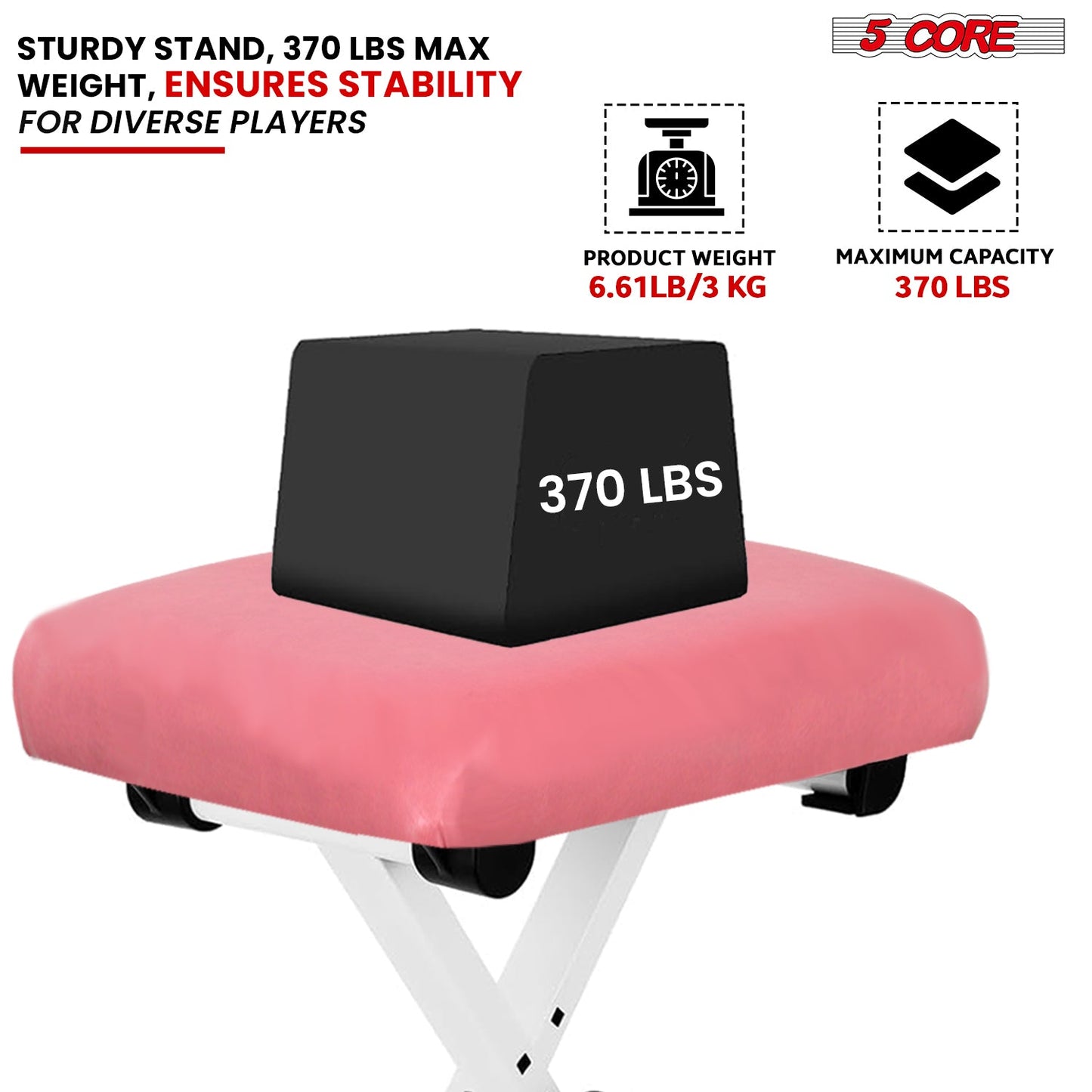5Core Keyboard Stand Adjustable z Style Piano Riser + Keyboard Piano Bench PINK-3