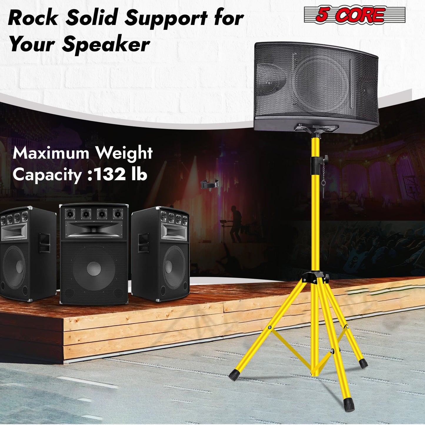 5Core Speaker Stand Tripod Tall Adjustable 72 Inch DJ Pole Mount Studio Monitor Stands Yellow 1 PK-4