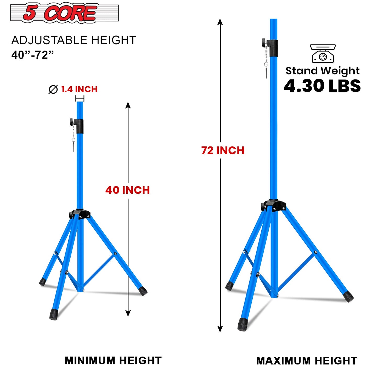 5Core Speaker Stand Tripod 2Pcs Tall Adjustable 72 Inch DJ Studio Monitor Stands Pole Mount-1
