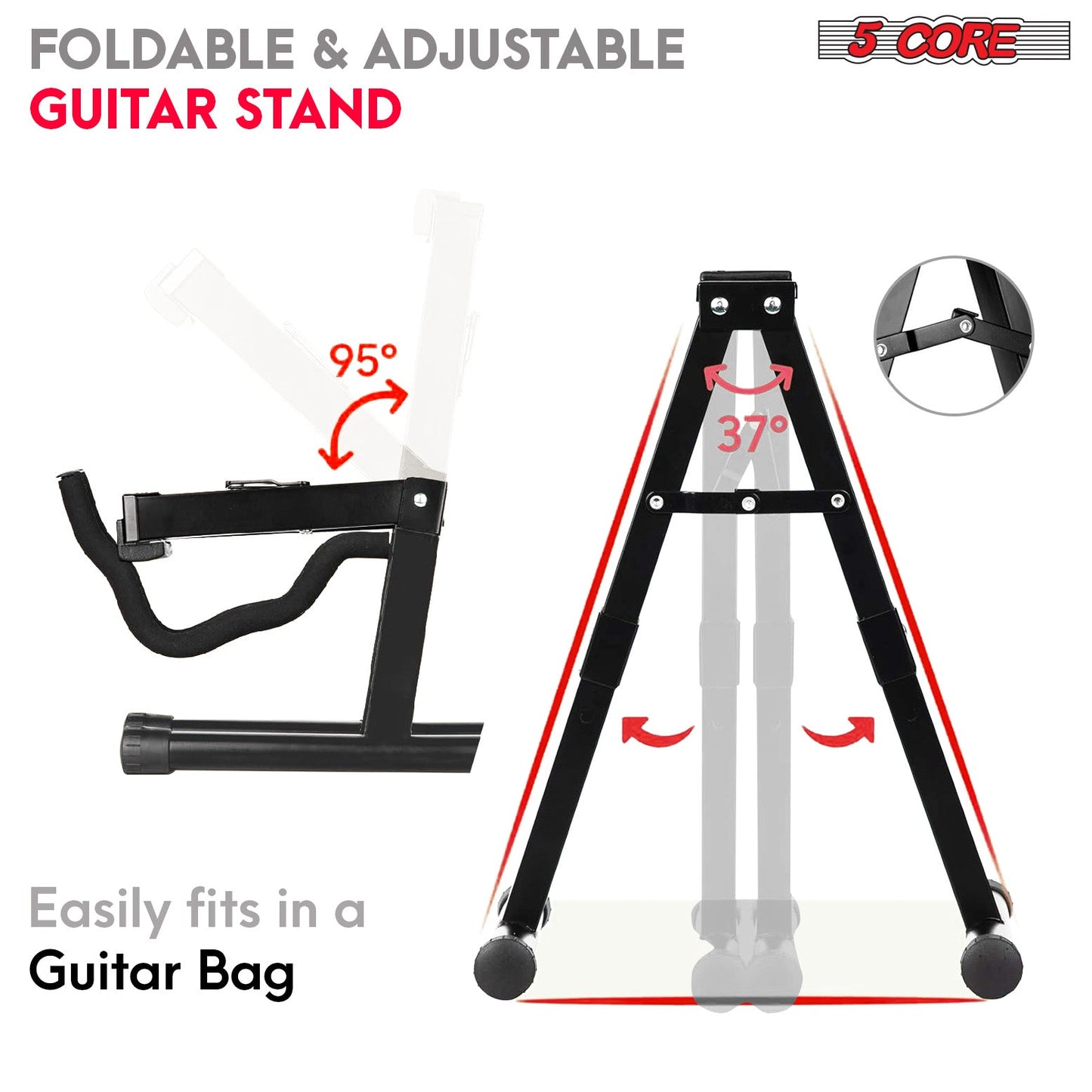 5 Core Guitar Stand 2PC A Frame Shape w Soft Foam Arm Non Slip Rubber for Acoustic Electric Bass-1