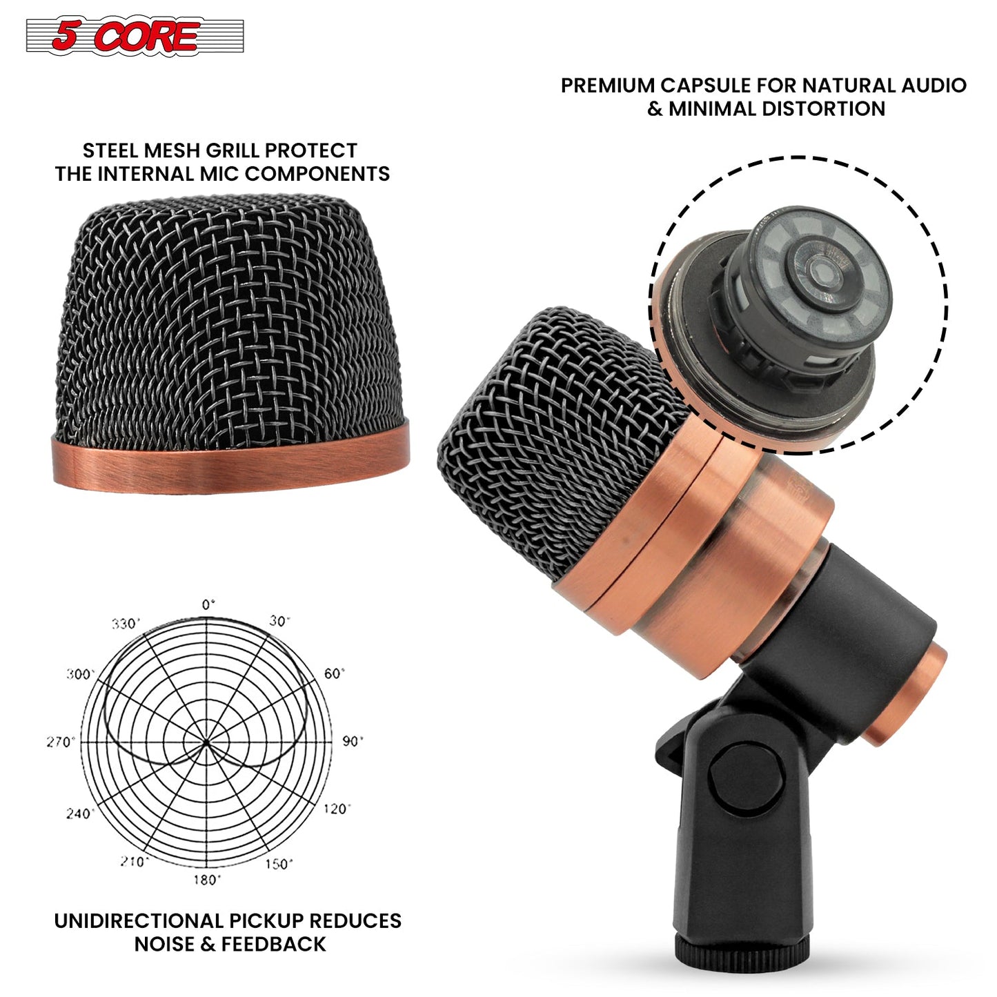5 Core Snare Microphone XLR Wired Uni Directional Tom Drum and Other Musical Instrument Mic COPPER-2