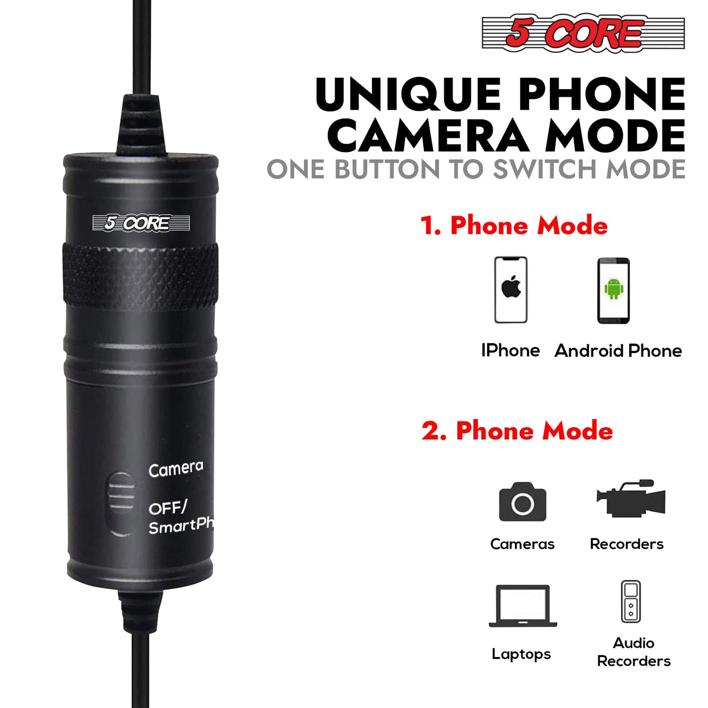 5Core Lavalier Microphone Clip On Professional Grade 3.5mm Lav Lapel Mic Omnidirectional-3