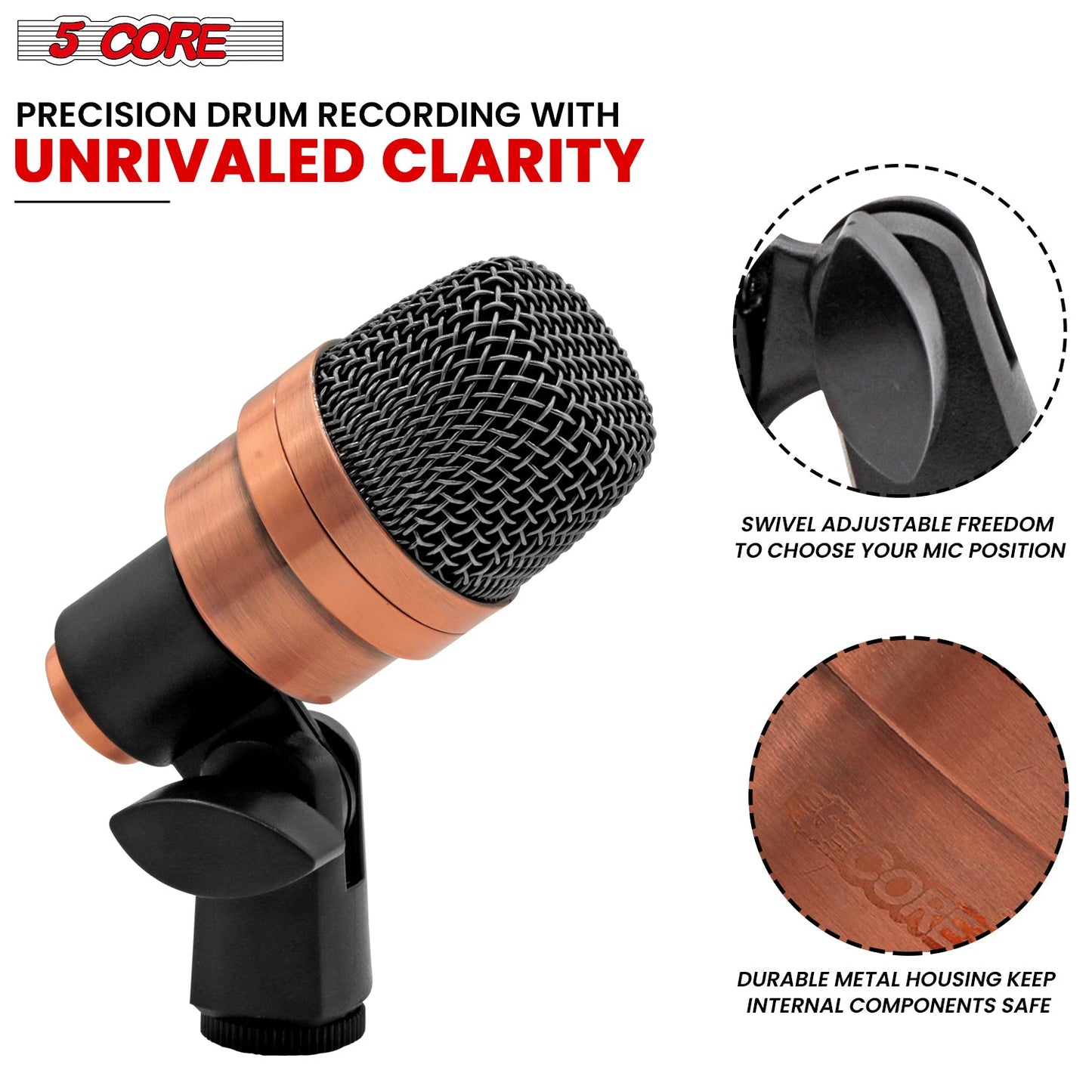 5 Core Snare Microphone XLR Wired Uni Directional Tom Drum and Other Musical Instrument Mic COPPER-3