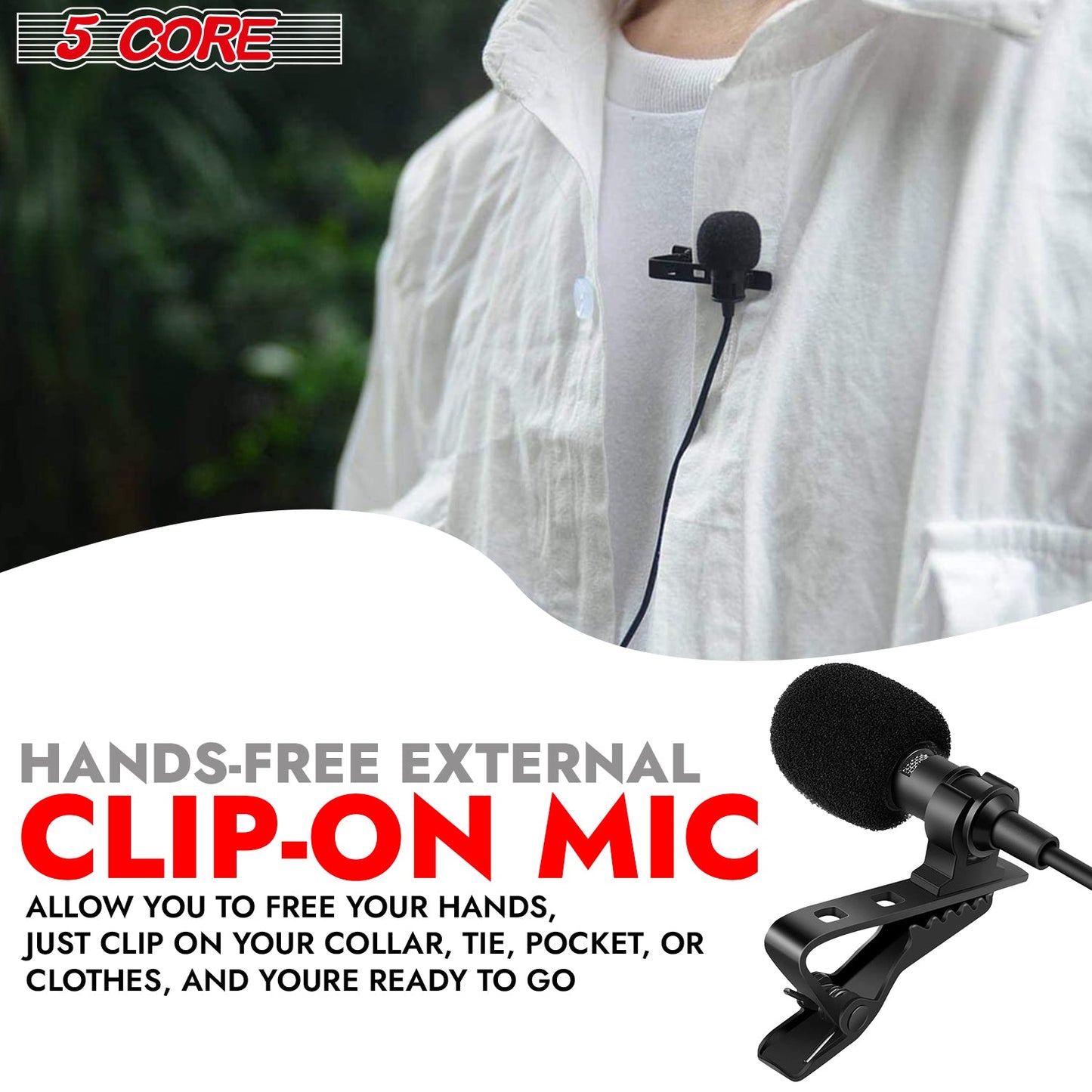 5Core Lavalier Microphone Clip On Professional Grade 3.5mm Lav Lapel Mic Omnidirectional-4