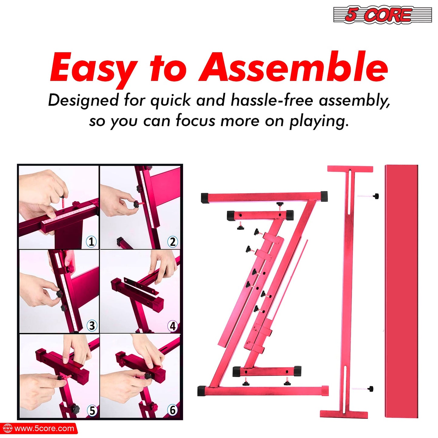 5Core Keyboard Stand Adjustable z Style Piano Riser + Keyboard Piano Bench PINK-4