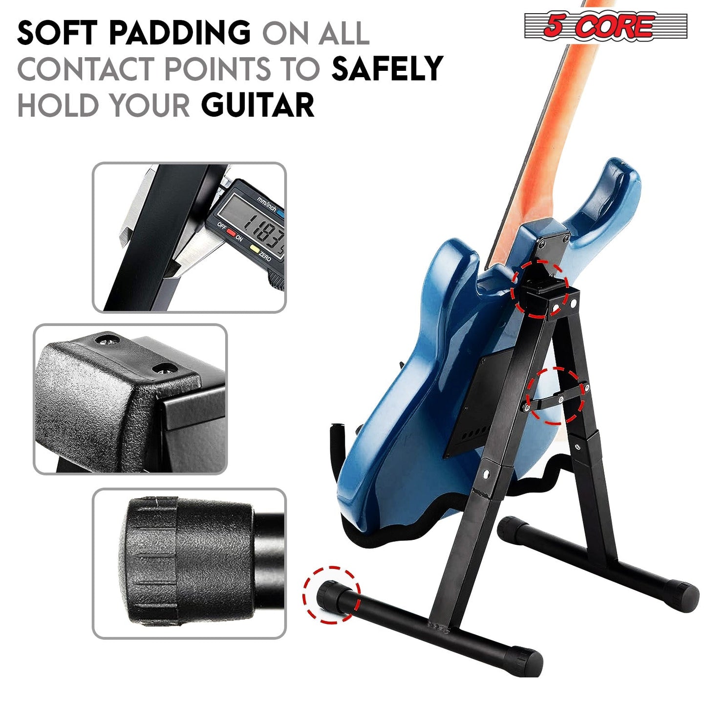 5 Core Guitar Stand 2PC A Frame Shape w Soft Foam Arm Non Slip Rubber for Acoustic Electric Bass-4
