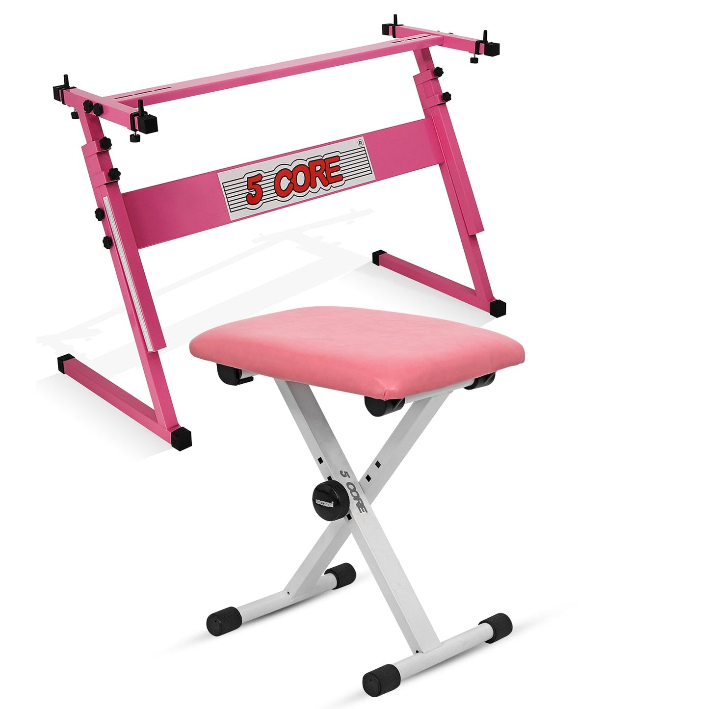 5Core Keyboard Stand Adjustable z Style Piano Riser + Keyboard Piano Bench PINK-0